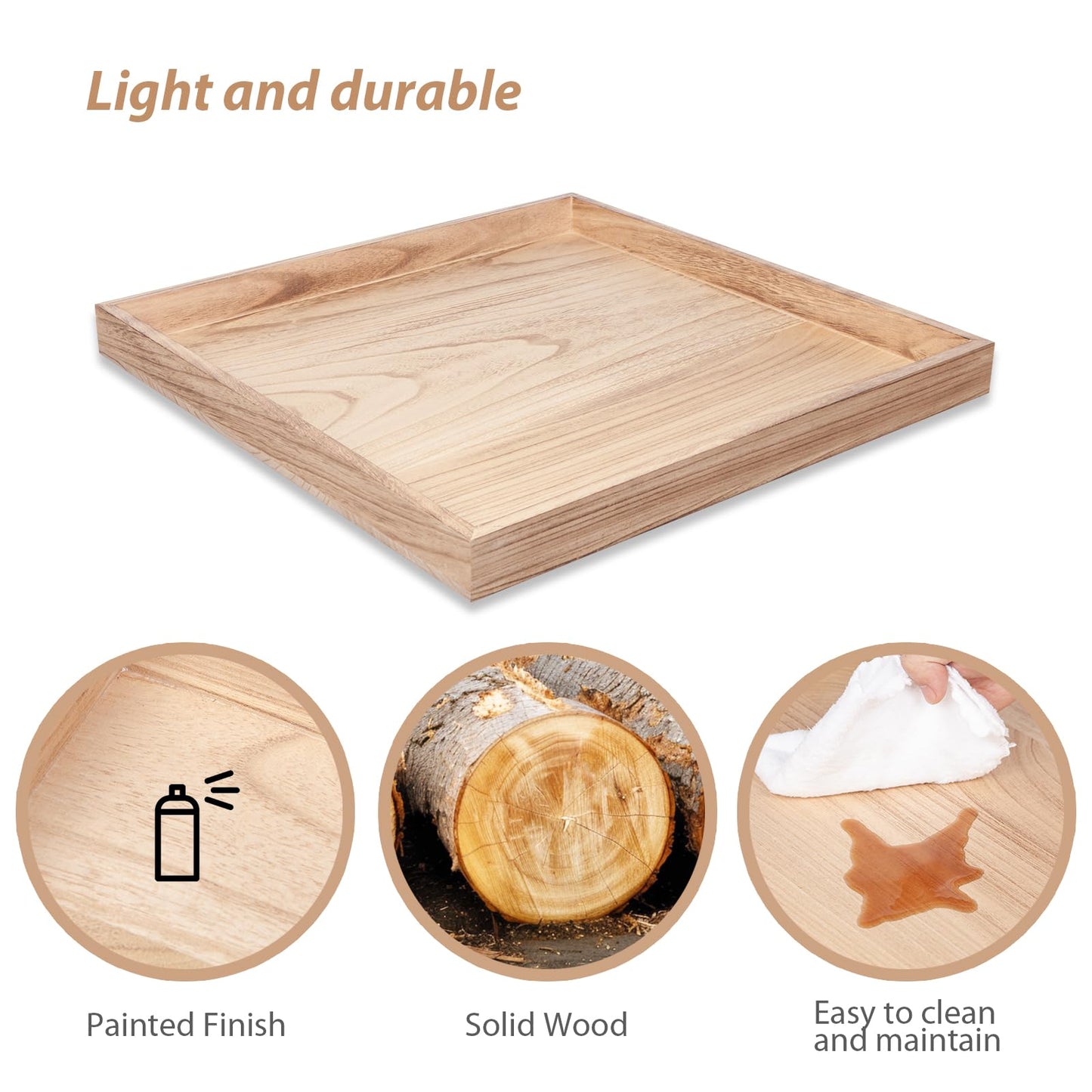 Ottoman Tray for Coffee Table Living Room Wood Serving Tray Large Wooden Square 24 Inches Rustic Torched