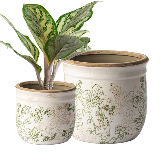 SURE YUESI Set of 2 Ceramic Planters 4.7” & 5.7”, Vintage Indoor Plant Pots Without Drainage Hole, Pastoral Rustic Decorative Planters for Flowers & Home Decor