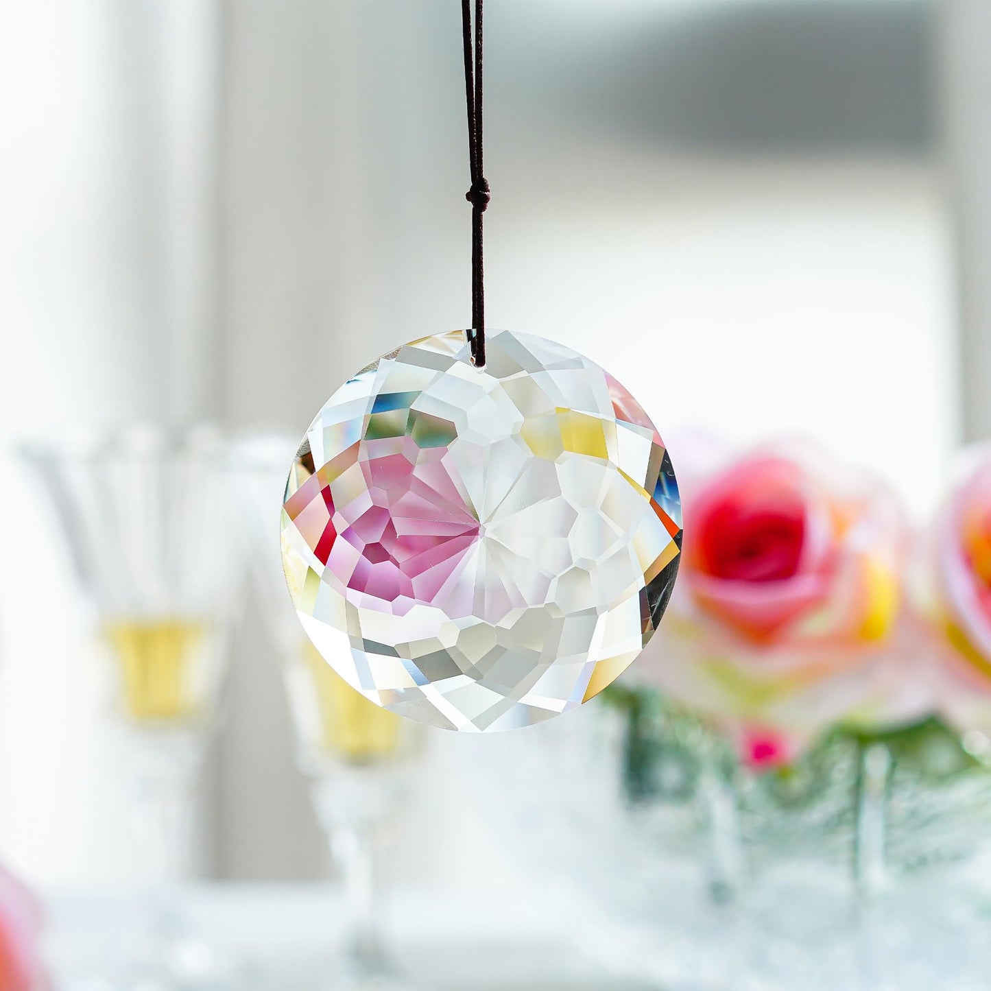 HDCRYSTALGIFTS 75mm Prism Hanging Crystal Suncatcher Clear Chandelier Crystals Flower of Life Prisms Sun Catcher Indoor Window Glass Ornaments for Christmas Tree Gifts