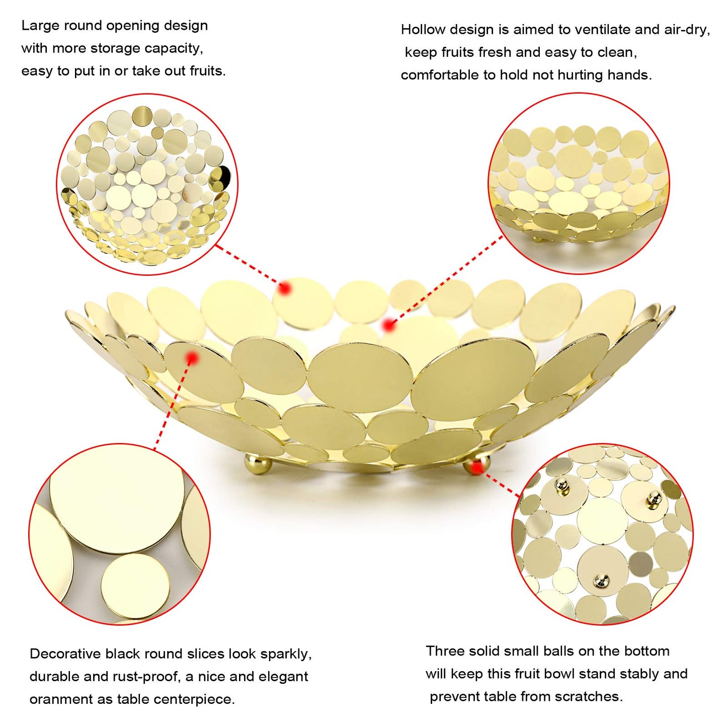 OwnMy Metal Fruit Bowl Basket Creative Table Centerpiece Fruit Stand Decorative Countertop Fruit Holder for Kitchen Counter, Iron Large Fruit Plate Round Storage Tray for Bread Snacks Candy (Golden)