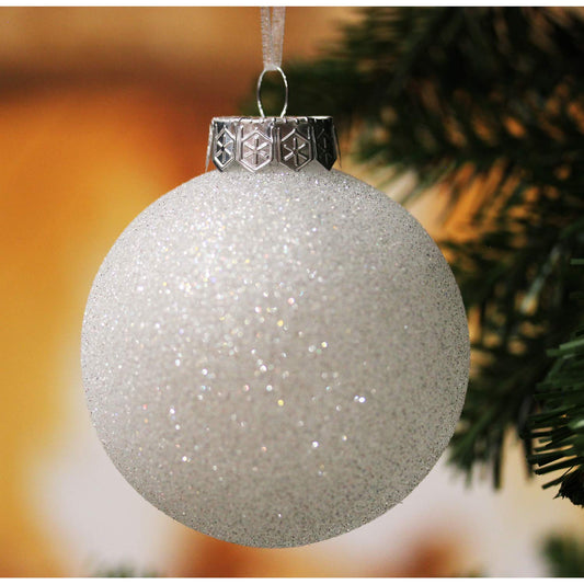 SLEETLY 28-Piece White Christmas Tree Ornaments – 12 Large 3.15” Shatterproof Glitter Snow Balls with 8 Icicles and 8 Snowflakes Set – Elegant Holiday Xmas Decorations for Farmhouse Winter Decor