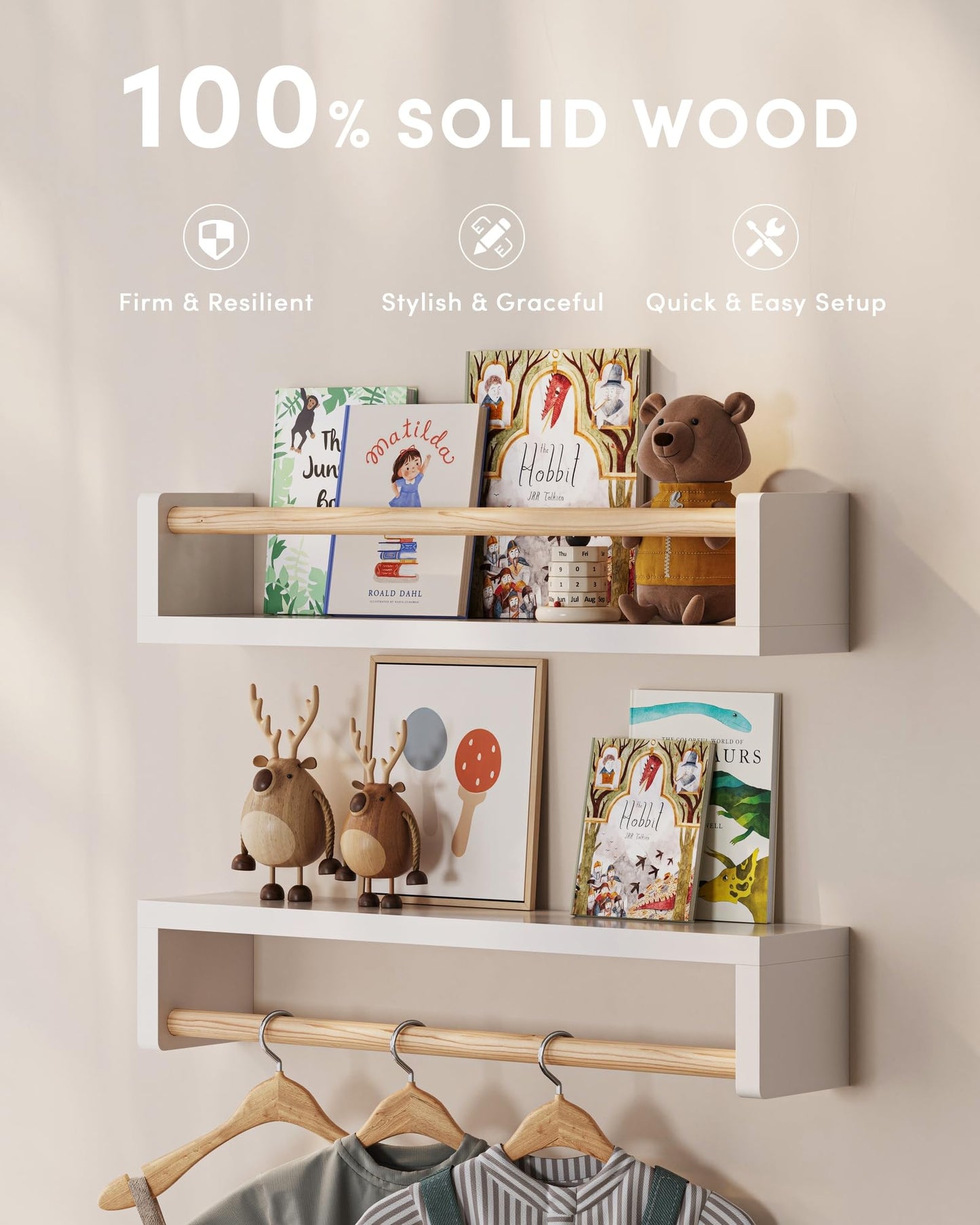 G&W Gruwald Nursery Book Shelves, Set of 3, Wall Bookshelf, Book Shelf for Kids Rooms, Wall Book Shelves for Bedroom Kids, Floating Shelf, Nursery Decor