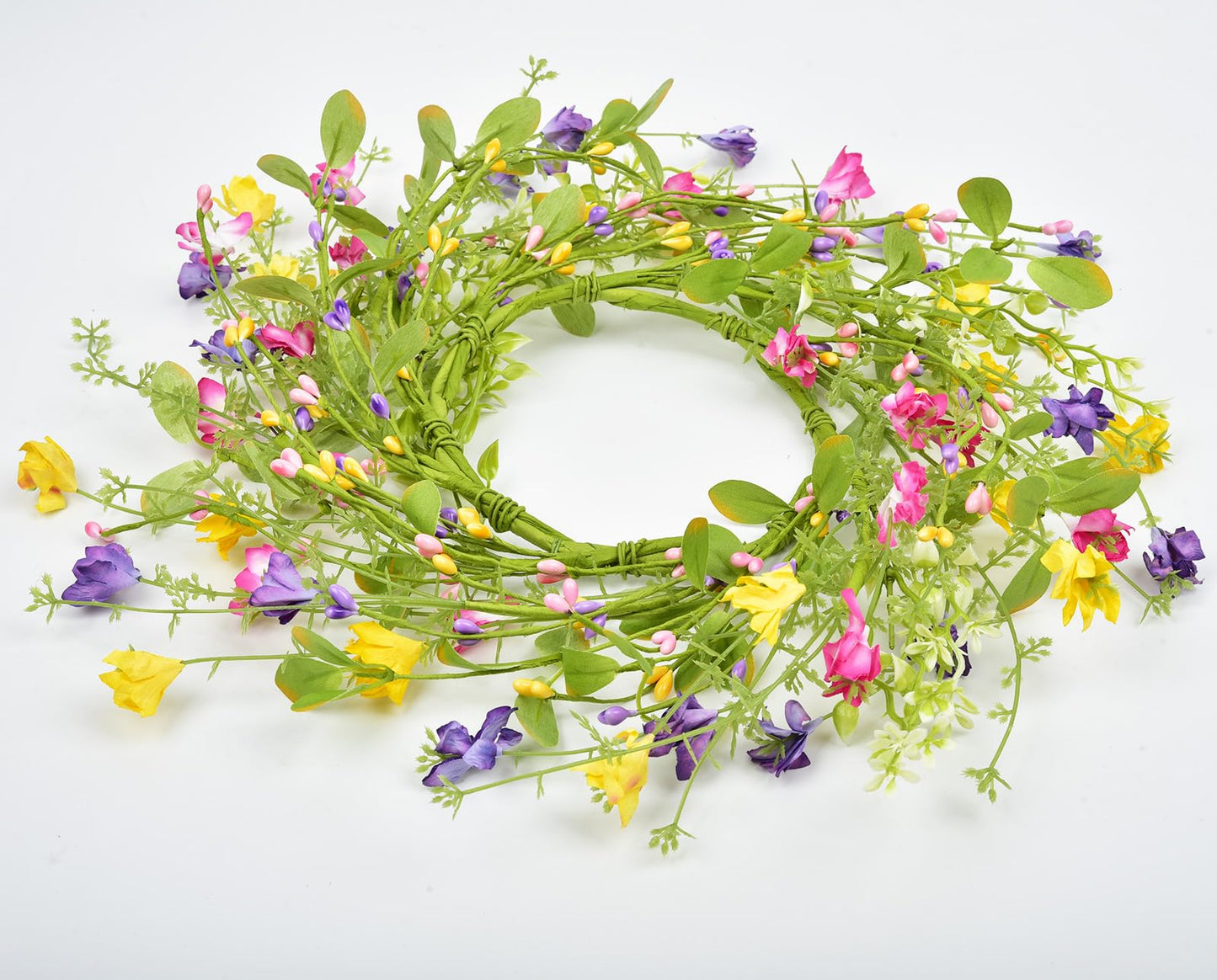 LSKYTOP Artificial Flower Wreath with Green Leaves Berries Wildflower Spring Summer Wreath for Front Door Wall Wedding Decor,12inch (1)