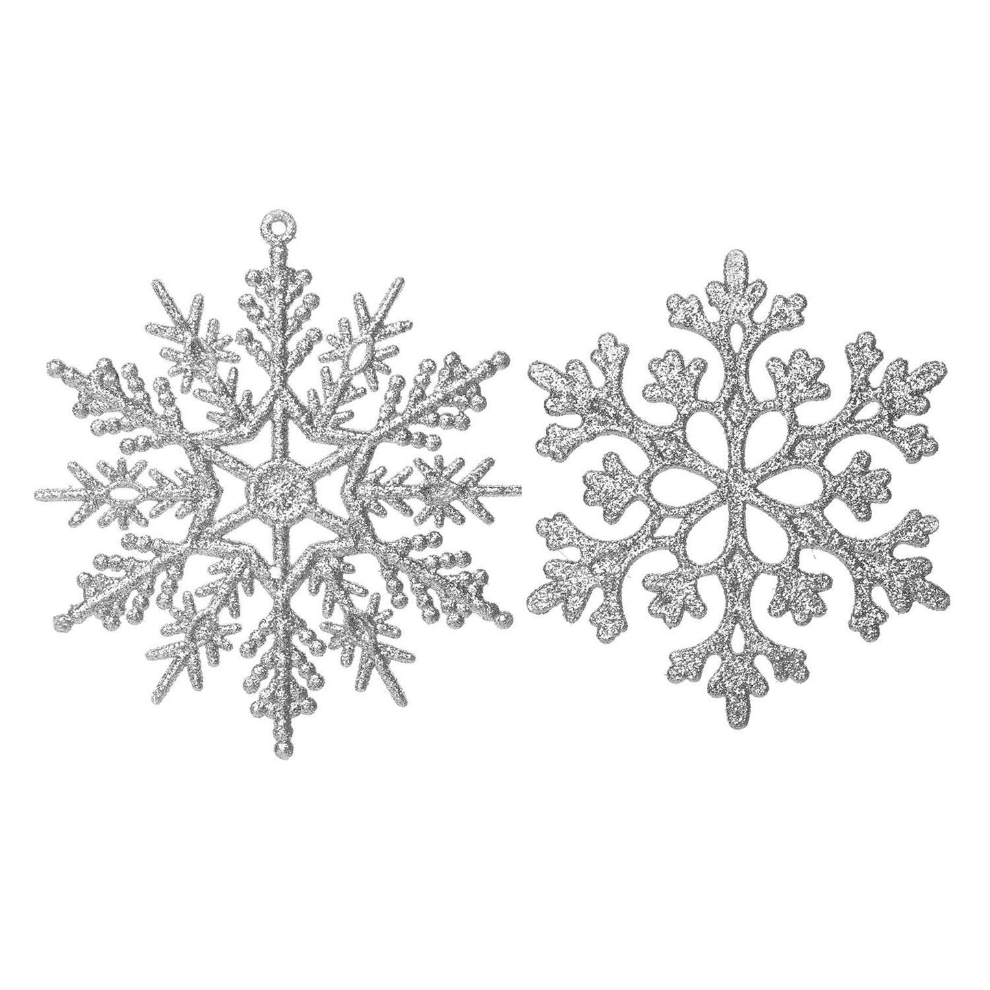 Eokeanon 36 Pack Silver Glitter Snowflake Ornaments, Plastic Christmas Glitter Snowflake Winter Wonderland Christmas Tree Decorations, 4 Inch, Silver