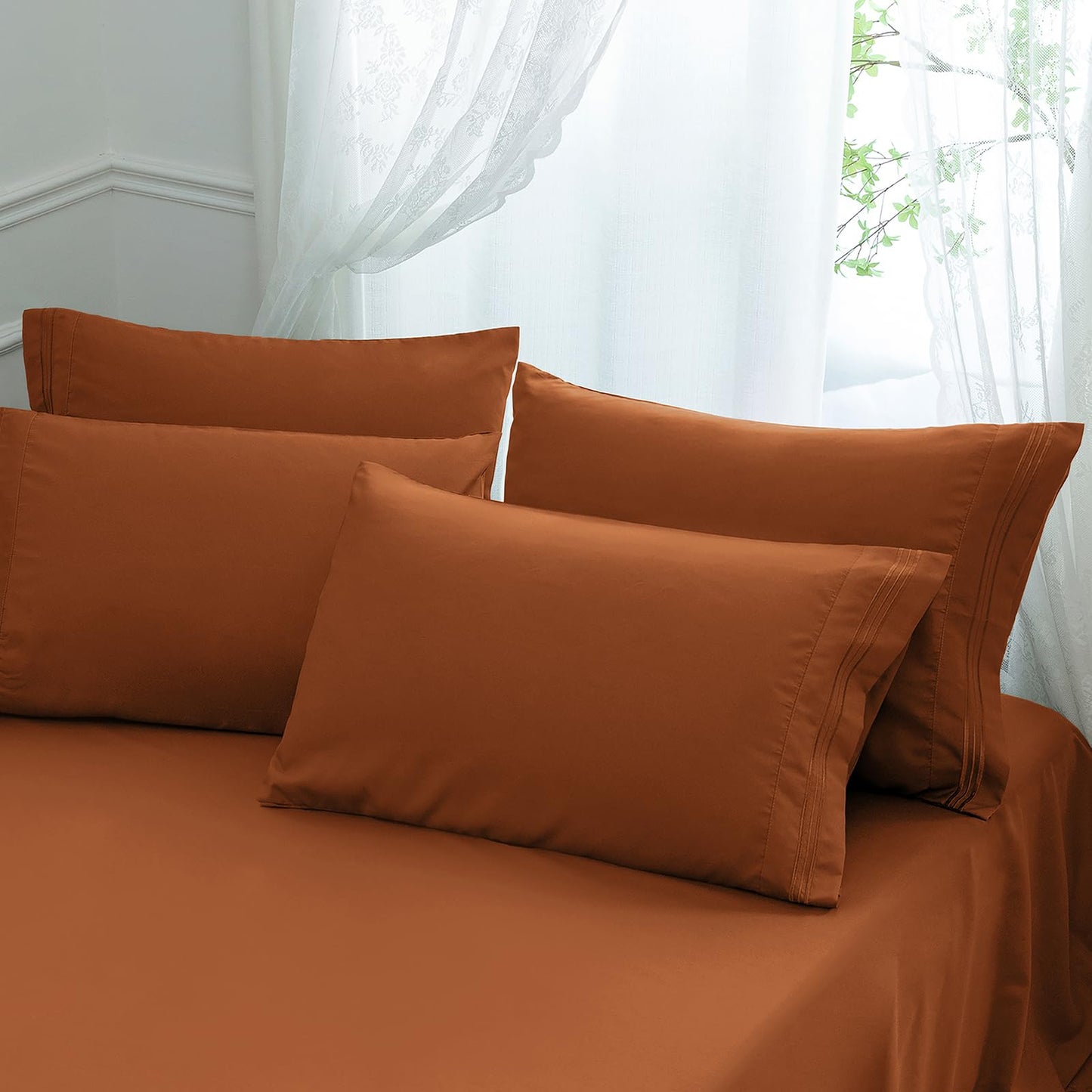 Aormenzy Microfiber Pillow Cases - Standard Size Set of 4-1800 Thread Count Ultra Soft Caramel Pumpkin Pillowcases - Wrinkle Resistant Pillow Covers with Envelope Closure - 20" x 26"