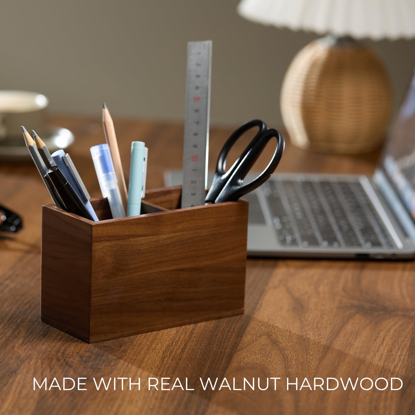 KORUA Walnut Pencil Holder (Double Slots) Wood Pen Holder for Desk