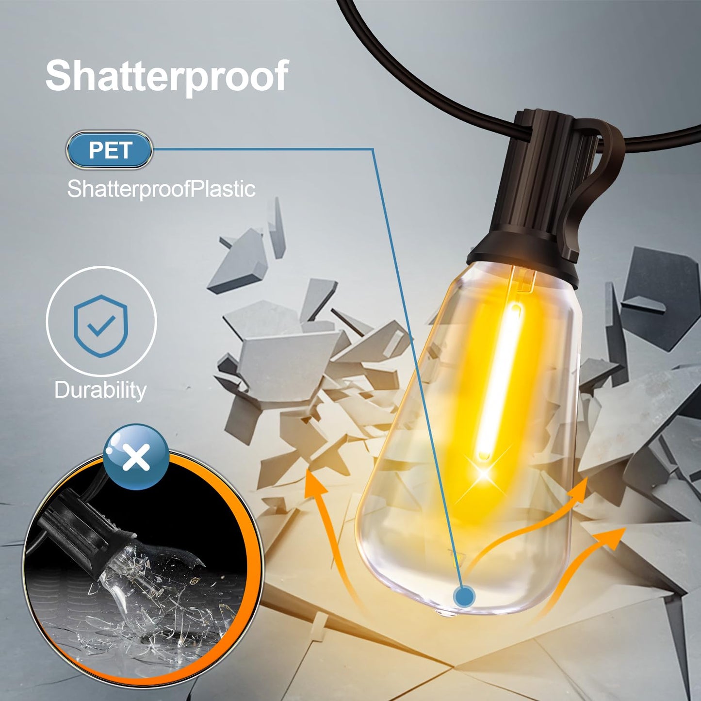 Outdoor Lights String Patio Outside - 100ft 30M LED Waterproof Light - Hanging Lighting ST38 Shatterproof Edison Bulb Deck Backyard Gazebo Balcony Party Bistro Cafe Pergola Garden Yard Porch Dimmable