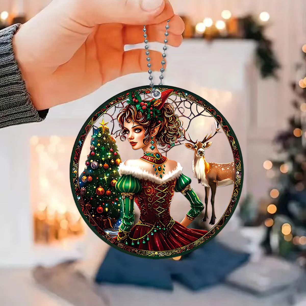 Elf Ornament, Women & Deer Ornaments for Christmas Tree, Beautiful Elf Christmas Decor, Funny Christmas Ornaments Exchange Ideas