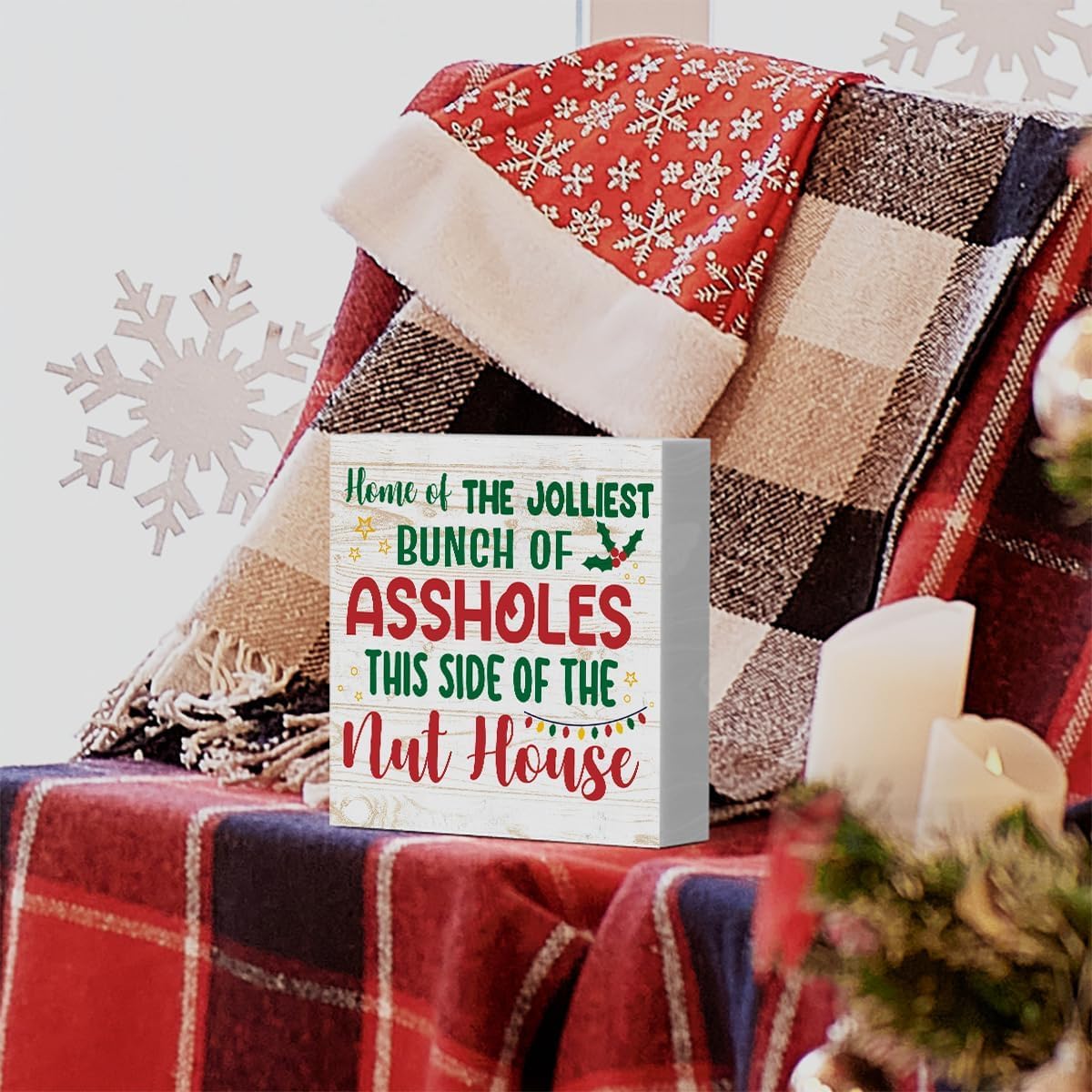 Christmas PVC Desktop Decorative Signs & Plaques, Ideal for Birthday, Housewarming, Thanksgiving Holiday Gifts, Adds A Festive Touch To Any Home or Office Decor (Red and green letters)