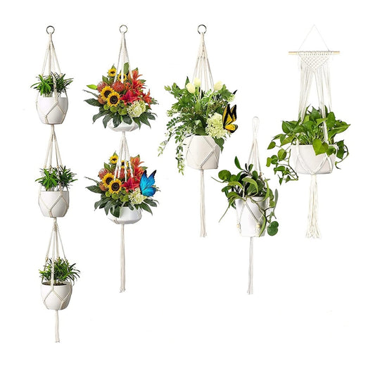 AroudightElive Plant Holder Basket Handmade Macrame Plant Hanger Flower Pot for wall Decoration countyard Garden Knotted Lifting(13)