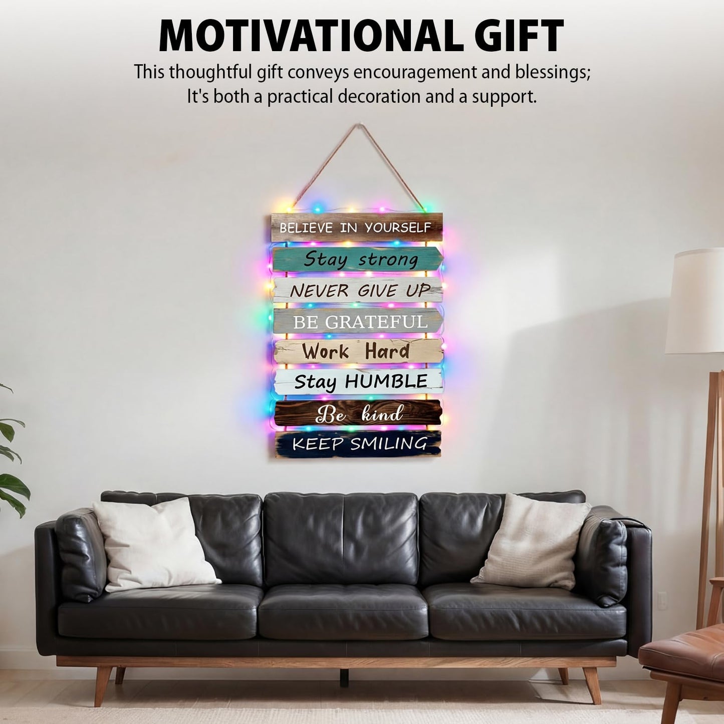 Lewtemi Inspirational Wall Art Decor for Office with LED Light 19 x 11.4 Inch Wooden Rustic Hanging Motivational Wall Sign Inspiring Positive Quotes Sign for Office Home Living Room Bedroom (Classic)