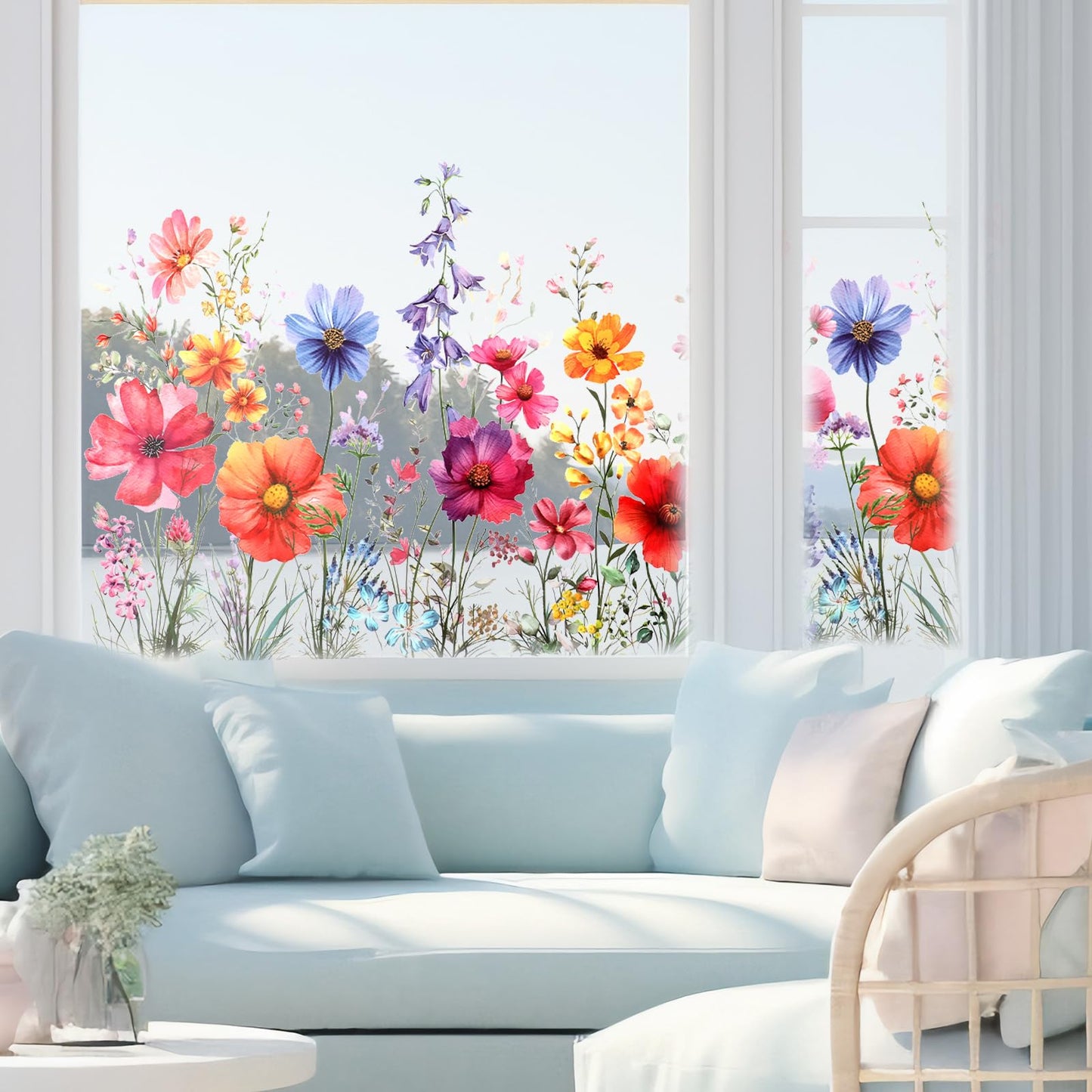 HJZHII Flower Window Sticker, Double Sided Floral Glass Wall Stickers Flower Window Clings Wildflower Grass Decals for Home Glass Door Office Decor