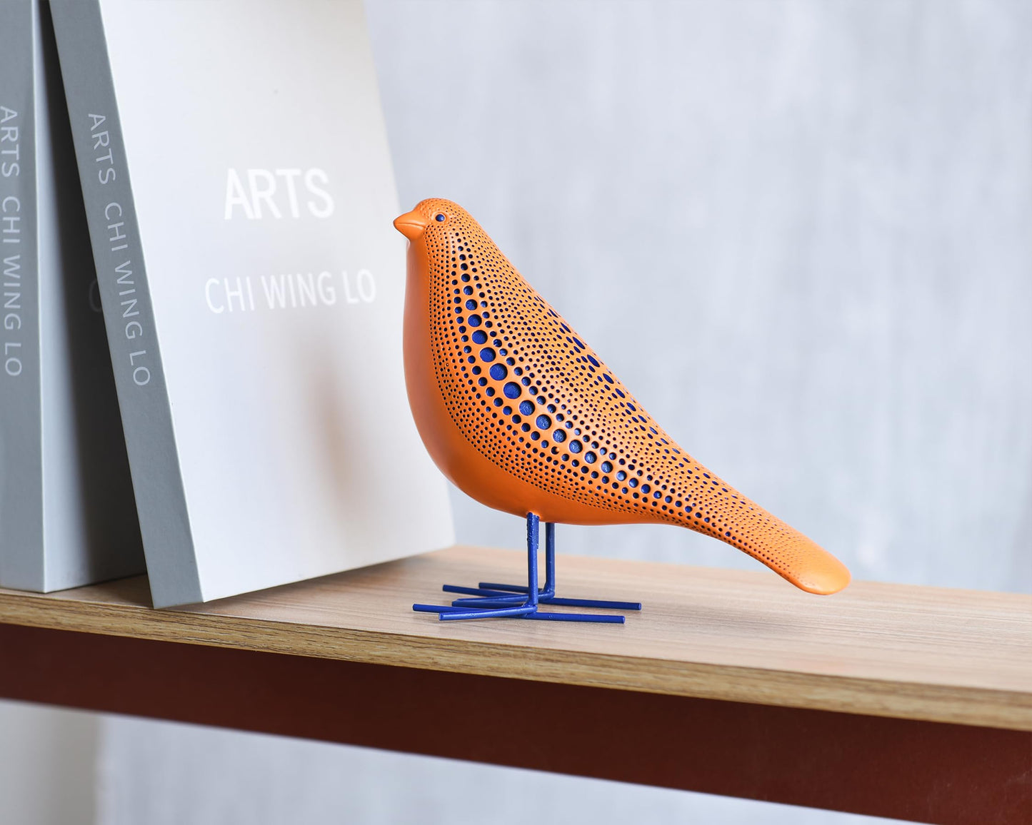 Quoowiit Bird Figurine, Modern Sculpture and Statues for Home Decor, Animal Statues for Bookshelf, Table, Entryway, Fireplace, Resin Decorative Sculpture with Chic Polka Dots Art Design (Orange)
