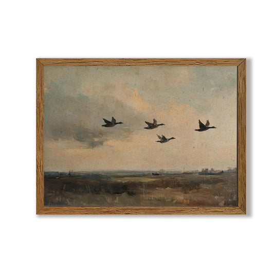 Urmoya Vintage Flying Duck Landscape Canvas Wall Art, Nature Animal Pictures Wall Decor, Rustic Birds Art Prints for Living Room Bedroom Office Home Decoration 12x16 inch Wood Framed Ready to Hang