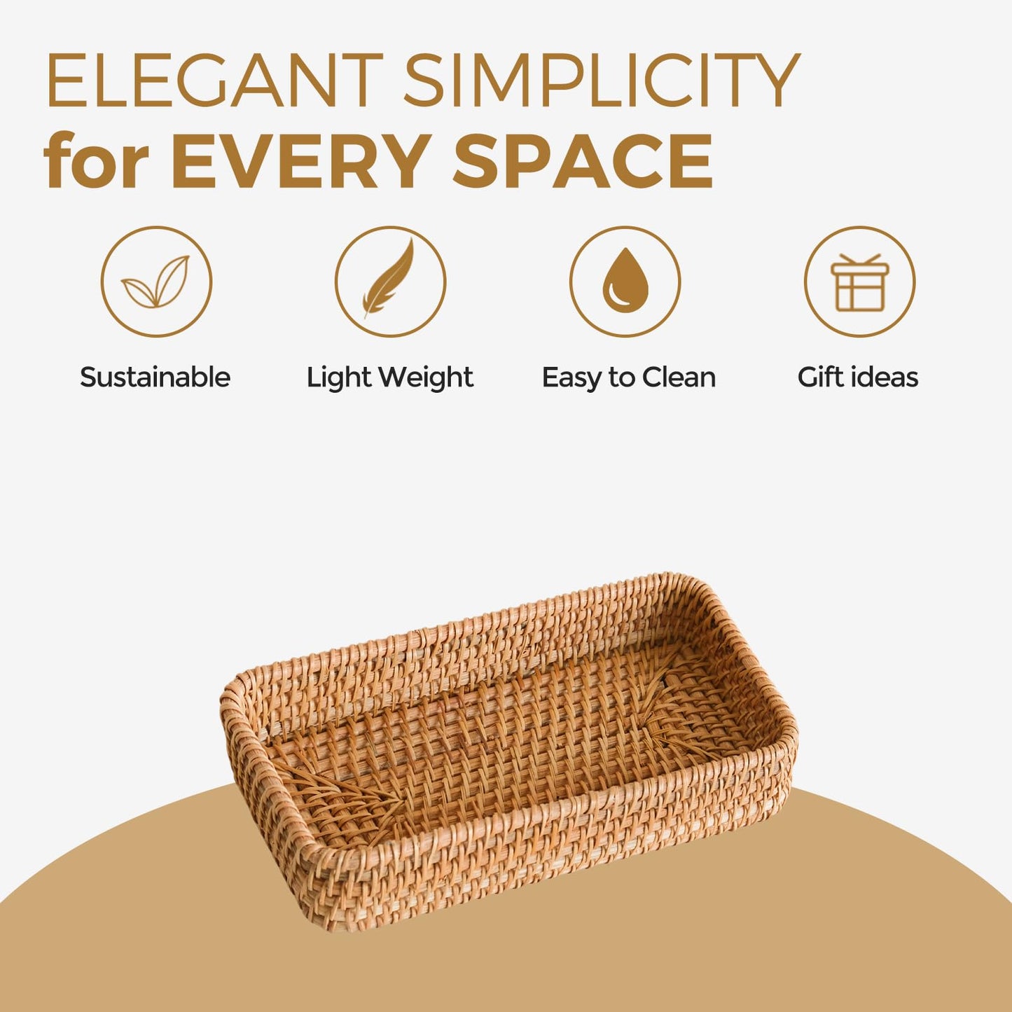 Small Rattan Serving Tray, Woven Rectangle Traykey Bowl for entryway, Natural Wicker Trays Key Bowl Decorative Baskets for Coffee Table, Kitchen, Bathroom