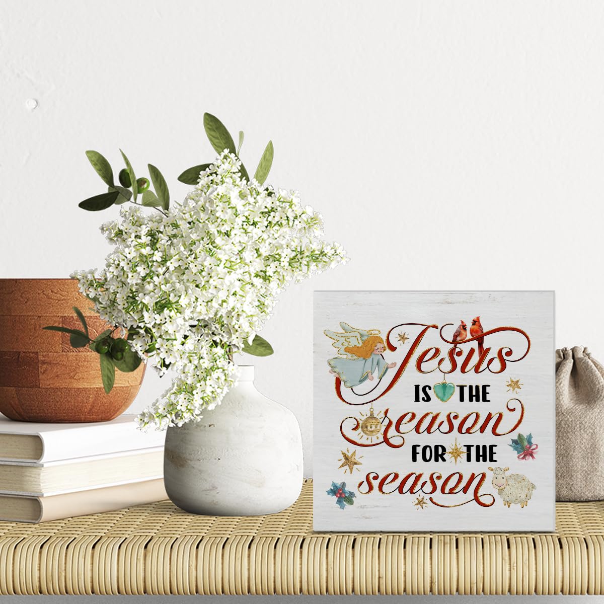 Jesus Cardinal Wooden Plaque Sign - Christian Christmas Decoration, Desk Decor 5 X 5 Inches