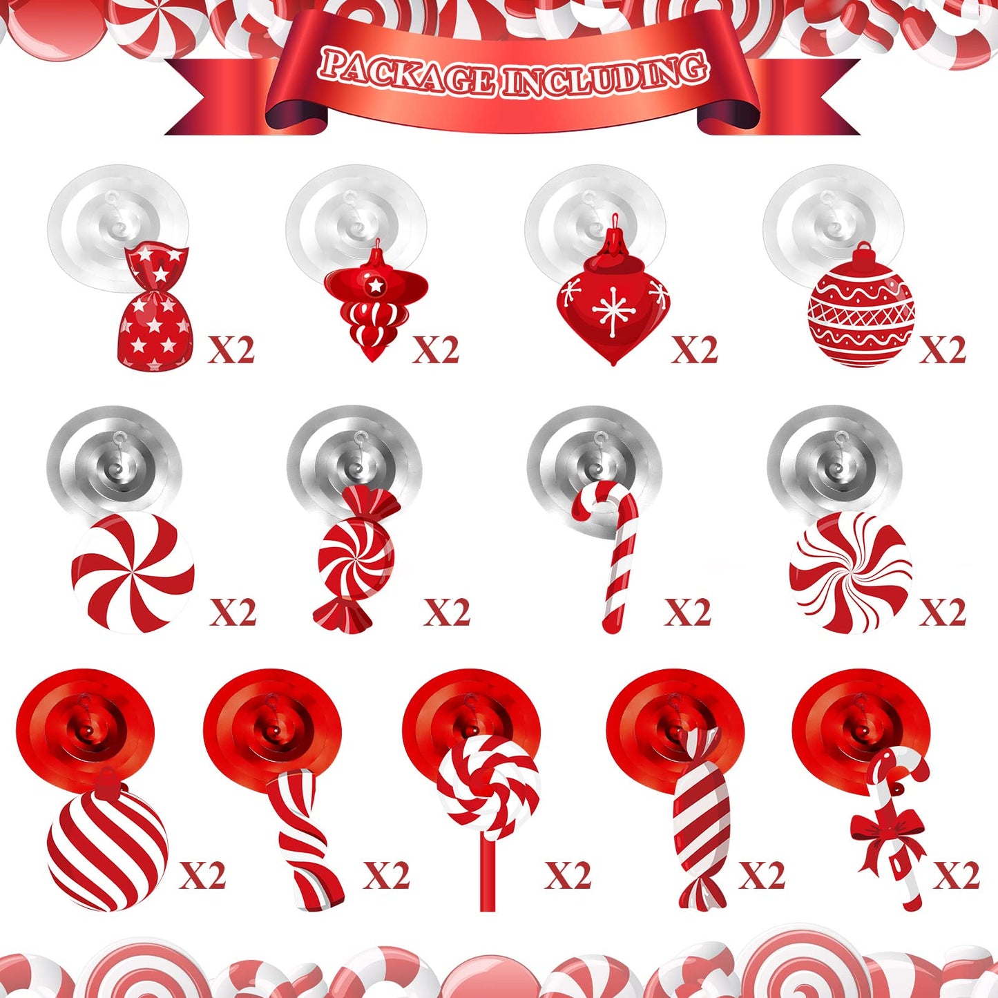 Funrous 56 Pcs Christmas Peppermint Candy Hanging Swirls Decorations Red and White Holiday Party Streamers for Home Winter Holiday Christmas Party Decor(Red White)