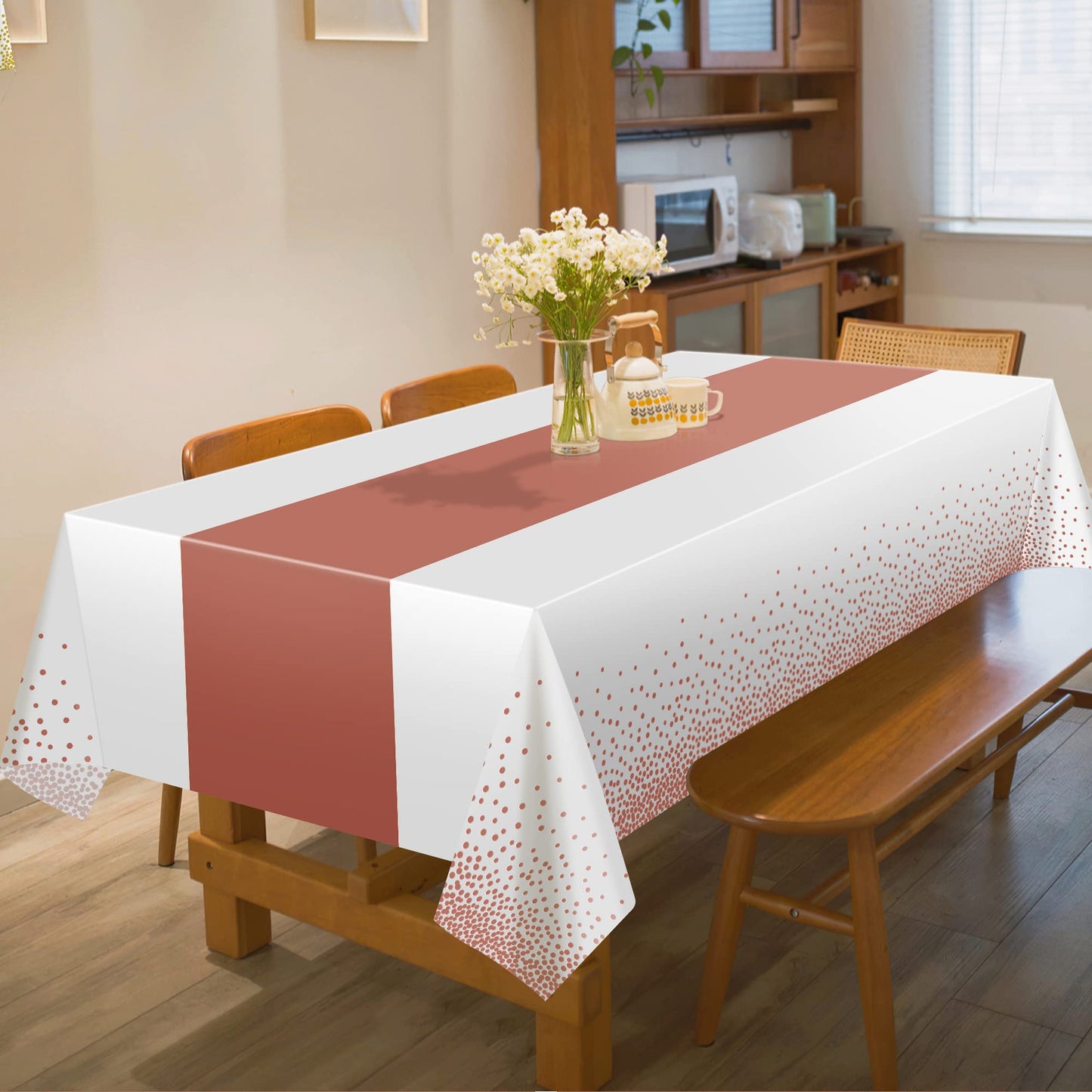 OHOME 4 Pack Disposable Plastic Table Cloths,White and Rose Gold Rectangle Table Covers for Birthday Mothers Day Decor Pink Sweet 16 Party Decorations - Baby Shower Decorations for Girl 54" x 108"
