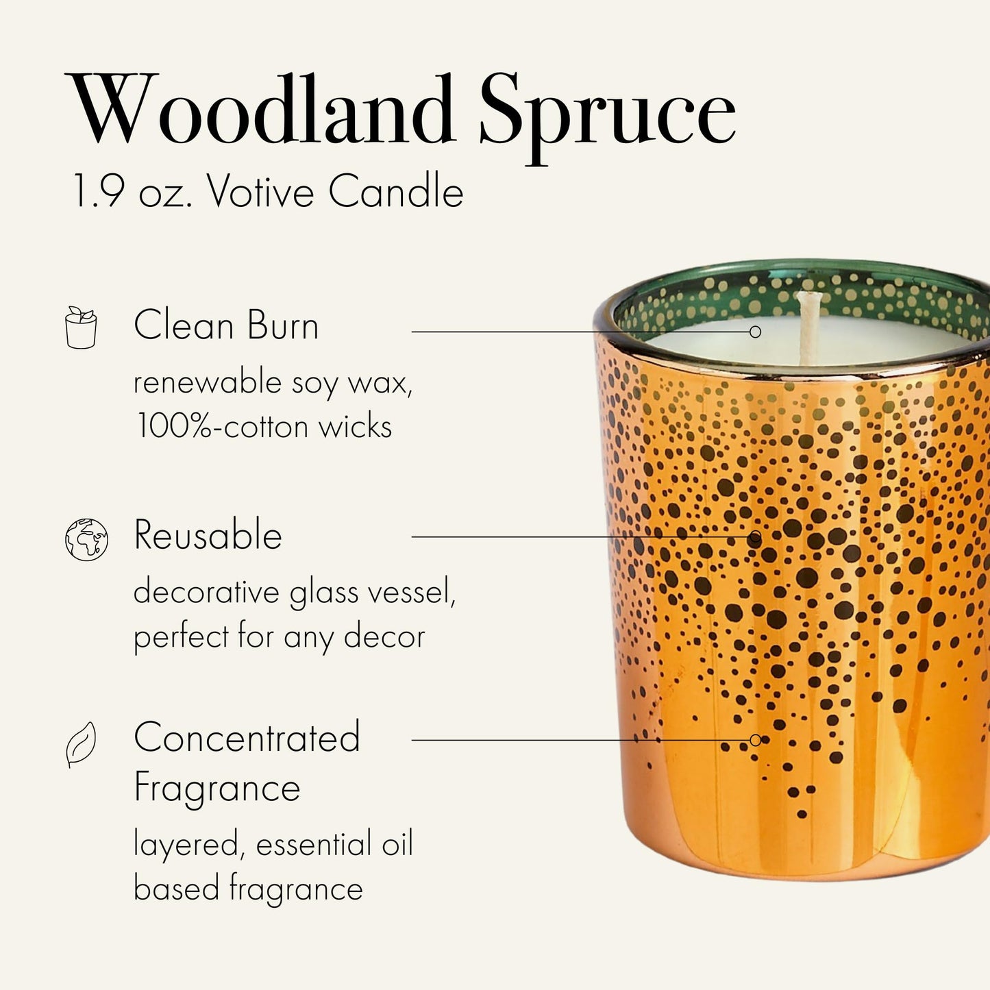 LAFCO New York Holiday Votive Candle, Woodland Spruce - 1.9 oz - 20-Hour Burn Time - Reusable, Decorative Glass Vessel - Made in The USA