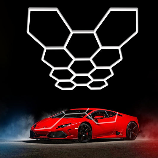 LZHOME Hexagon Garage Light Fixture 48 Packs: 52800LM Super Bright Honeycomb Led Ceiling Lights, 5000K Natural White, Hexagon Light for Garage Basement Warehouse Gym Car Detailing Shop etc