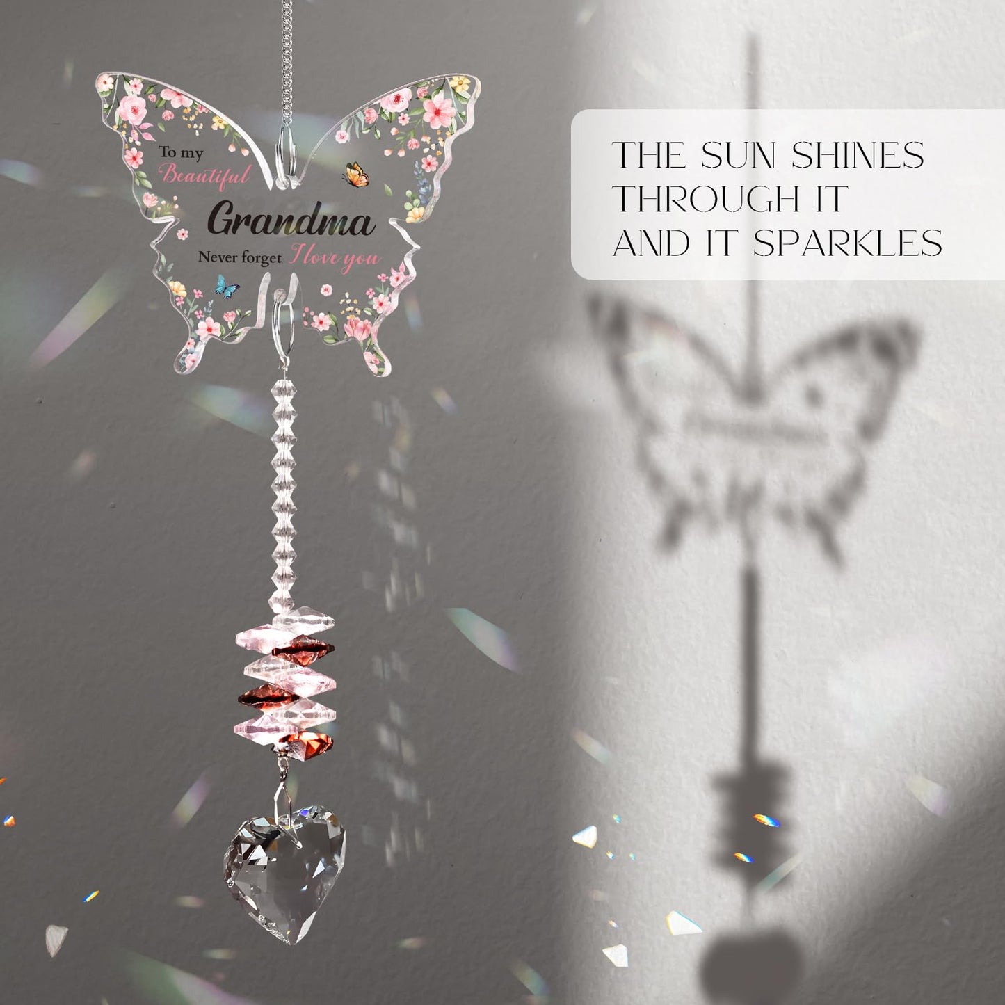 Gifts for Grandma for Mothers Day, Grandma Birthday Gifts, Grandma, Gift for Grandmother Crystal Suncatcher, to My Grandma's Present Hanging Butterfly Crystal Suncatcher Ornament