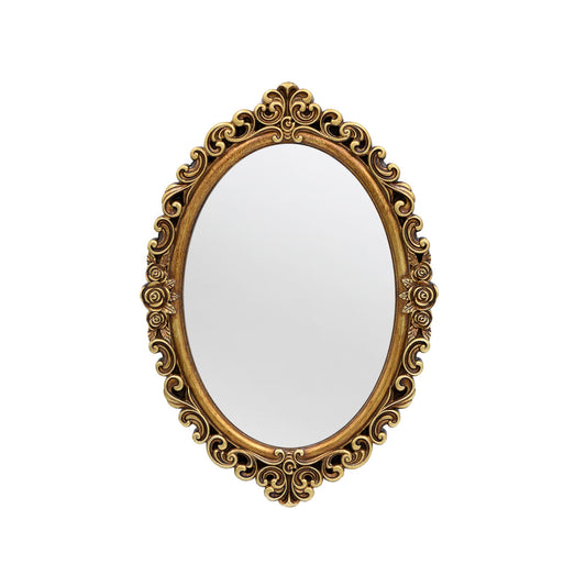 OIGUMR Small Oval Wall Mirror Resin Frame Size：15 x 10.7 inch.Vintage Hanging Mirrors for Bedroom Living-Room Dresser Decor Gold