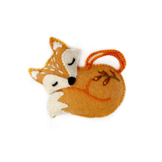 Sleeping Fox Christmas Ornament Handmade Embroidered Felt