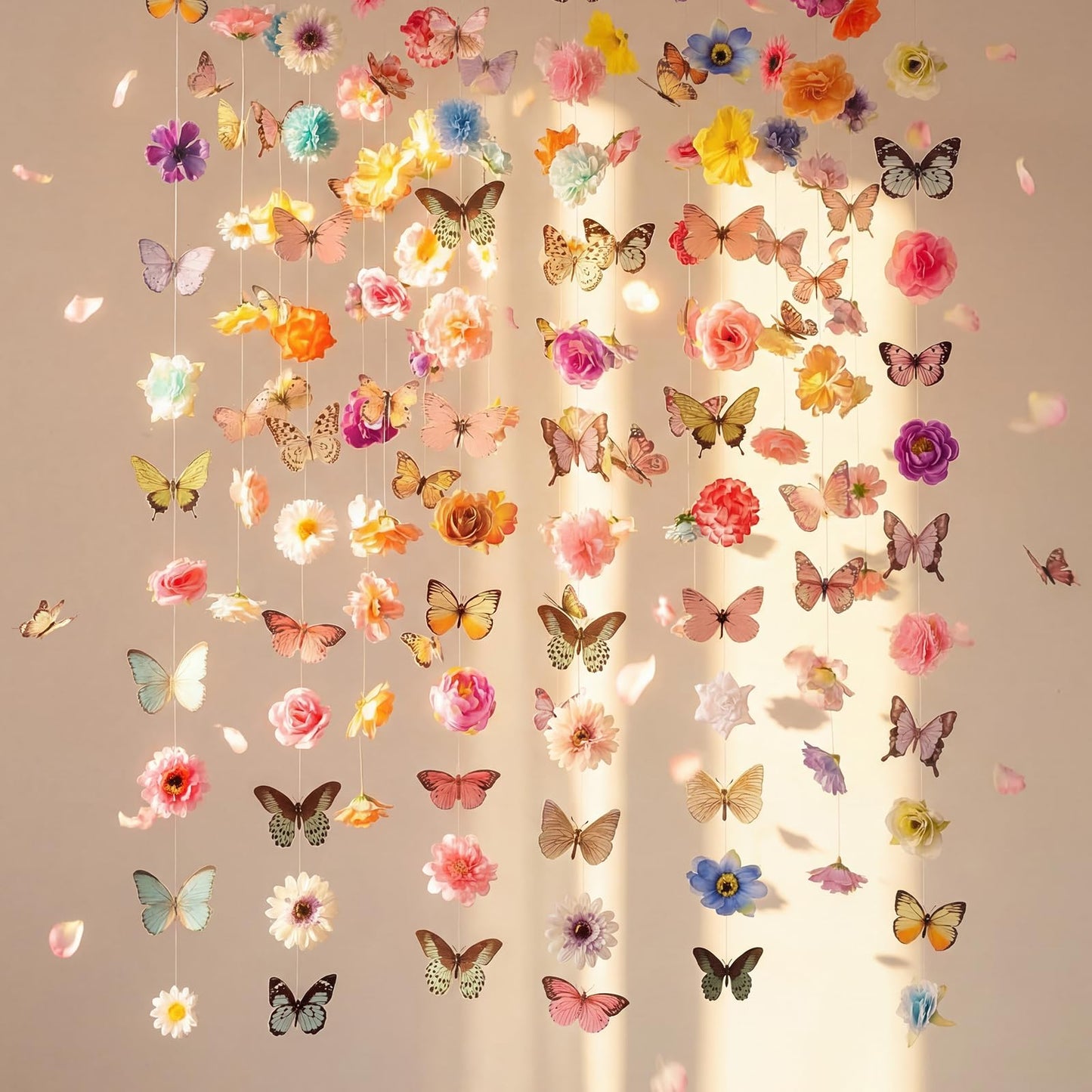 Suncalla 6 Pcs Artificial Flower Butterflies Garland Hanging Decorations 5.9 ft Flower Curtain Backdrop with Hooks Indoor Decor for Wedding Spring Party Birthday Baby Shower Home