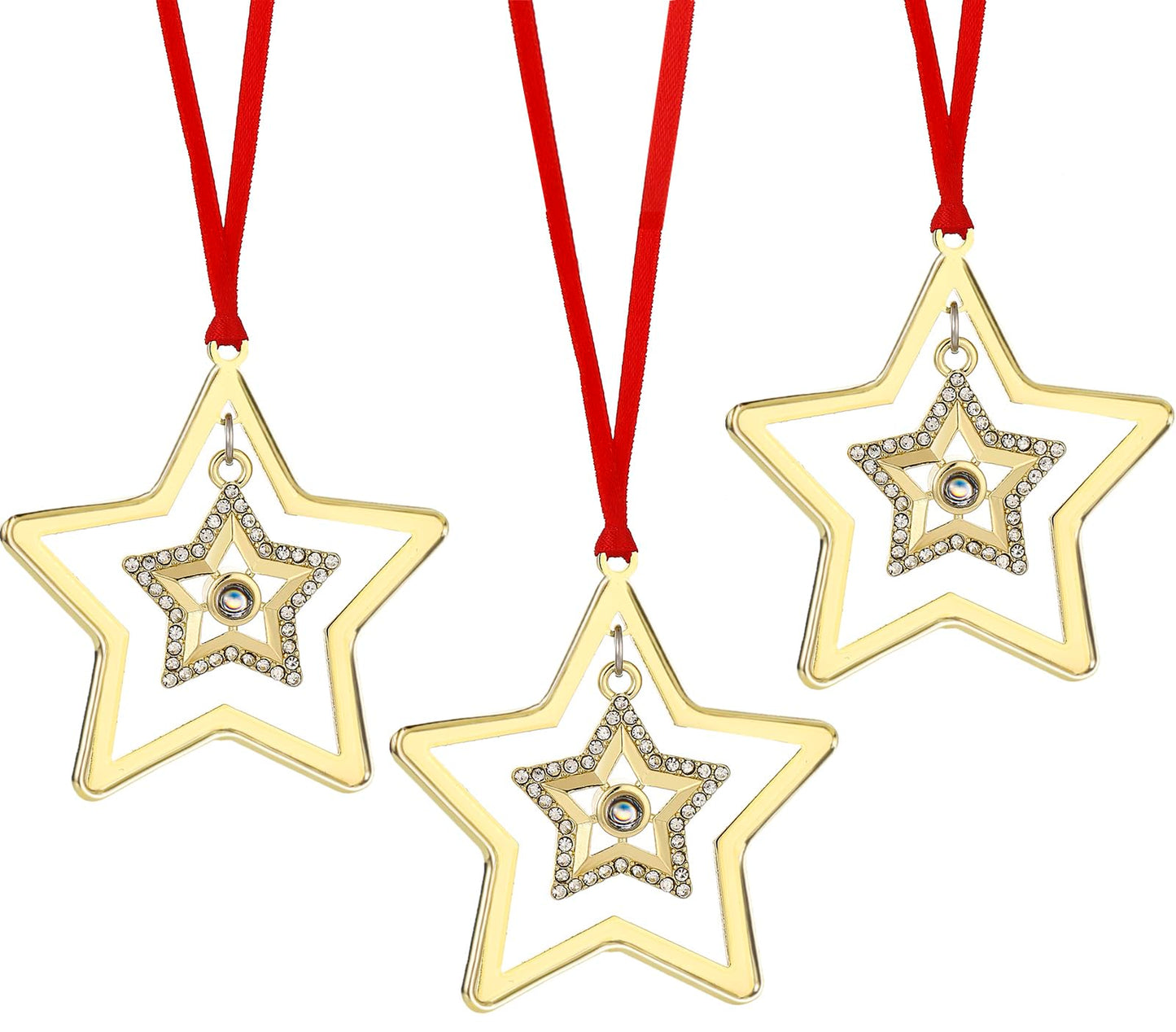 Set of 3 Christmas Hanging Ornaments - Silver Snowflake Star Pawprint Christmas Tree Decor for Xmas Tree Gift Decorative Hanging Ornaments Hanging Pendants (3, Golden Star)