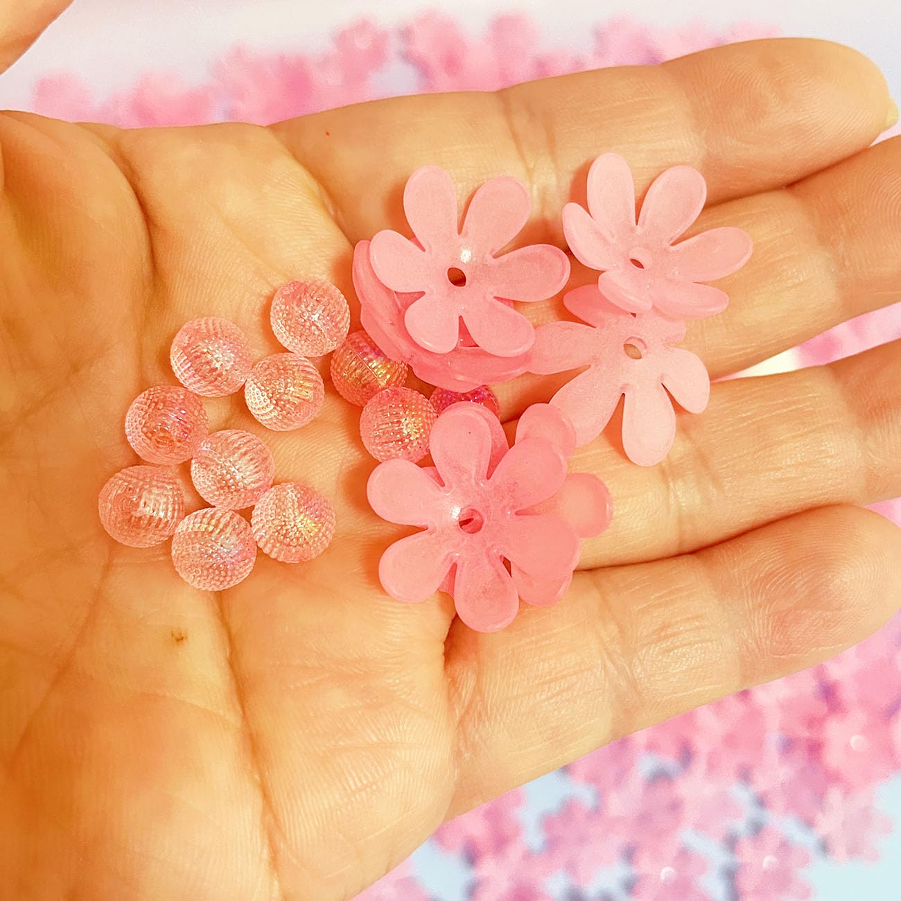 Crystal Artificial Flower Bouquet Material Set, Including 300 Acrylic Petals, 300 Beads, and 50 Iron Wires, Used for DIY Bouquets for Home Garden, Party, and Wedding Decoration (Pink)