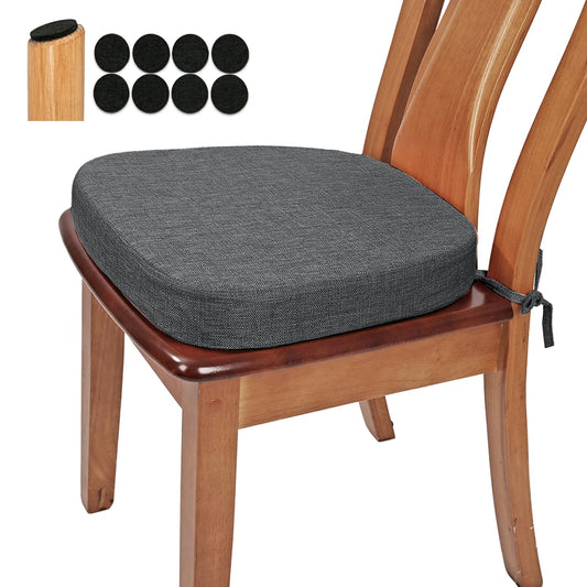 BUYUE Thickened 2.5" Friendly Woven Fabric Dining Chair Cushion, U-Shape High Density Foam Comfortable Chair Pad for Kitchen, Slip Resistant Indoor Seat Cushion (1 Piece, Dark Gray)