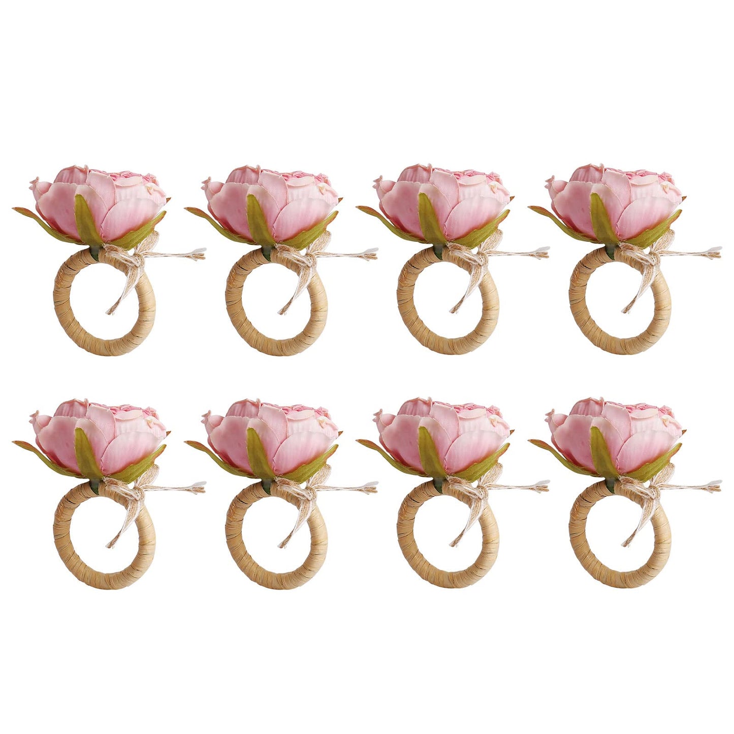 FEKIDO Flower Napkin Rings Set of 8,Pink Peony Flower Handmade Napkin Holder Rings Table Decorations for Wedding,Fall,Daily Party,Picnics,Banquet,Luncheons,Birthday,Christmas,Valentine's,Thanksgiving