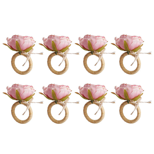 FEKIDO Flower Napkin Rings Set of 8,Pink Peony Flower Handmade Napkin Holder Rings Table Decorations for Wedding,Fall,Daily Party,Picnics,Banquet,Luncheons,Birthday,Christmas,Valentine's,Thanksgiving