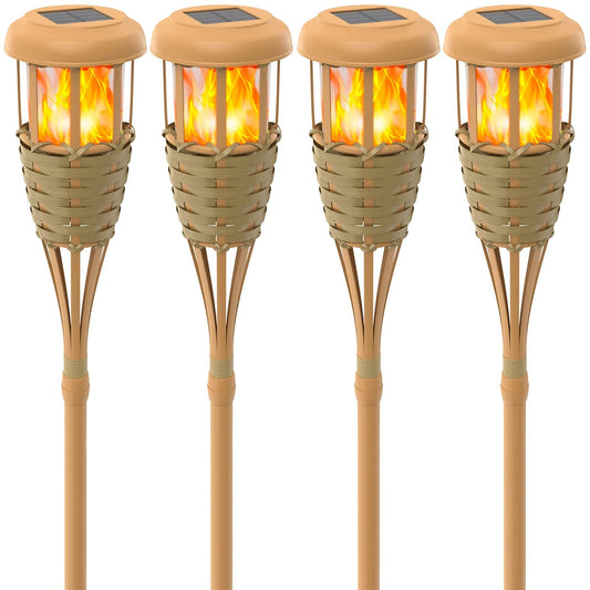 Evelynsun Solar Outdoor Lights, Solar Torch Lights Outdoor Flickering Flame, Outdoor Decorations for Patio Path Yard - 4 Pack