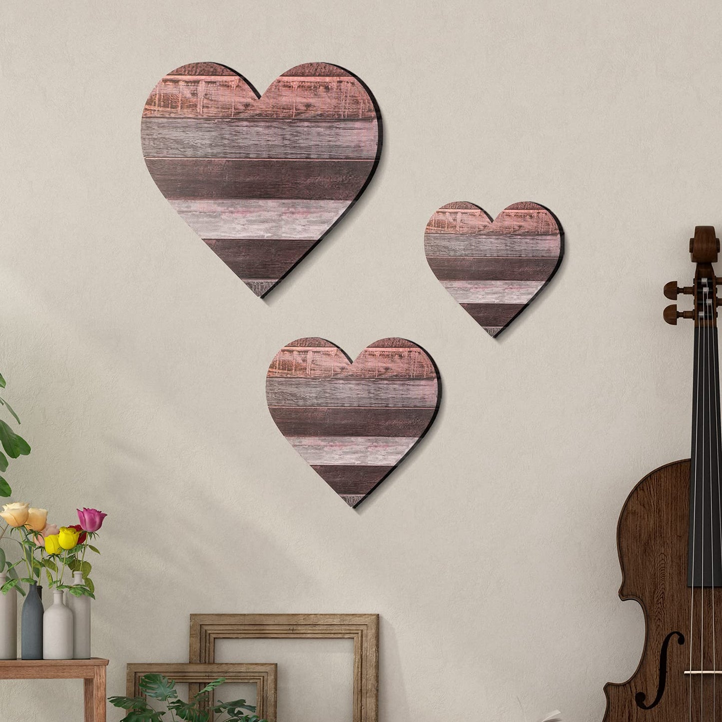 Jetec 3 Pcs Rustic Wooden Heart Decor Farmhouse Wood Home Wall Sign Hanging Plaque Decor for Kitchen Bedroom Bathroom Living Room,Ideal Housewarming Gifts(Classic)