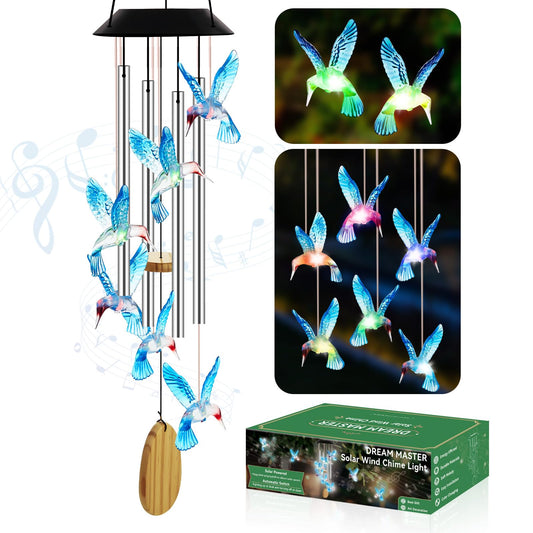 Mothers Day Mom Gifts, Solar Wind Chimes for Outside, Birthday Gifts for Women, Grandma, Wife, Solar Hummingbird Light Hanging for Yard, Patio, Garden Decor, Automatic Color Changing, Blue Bird