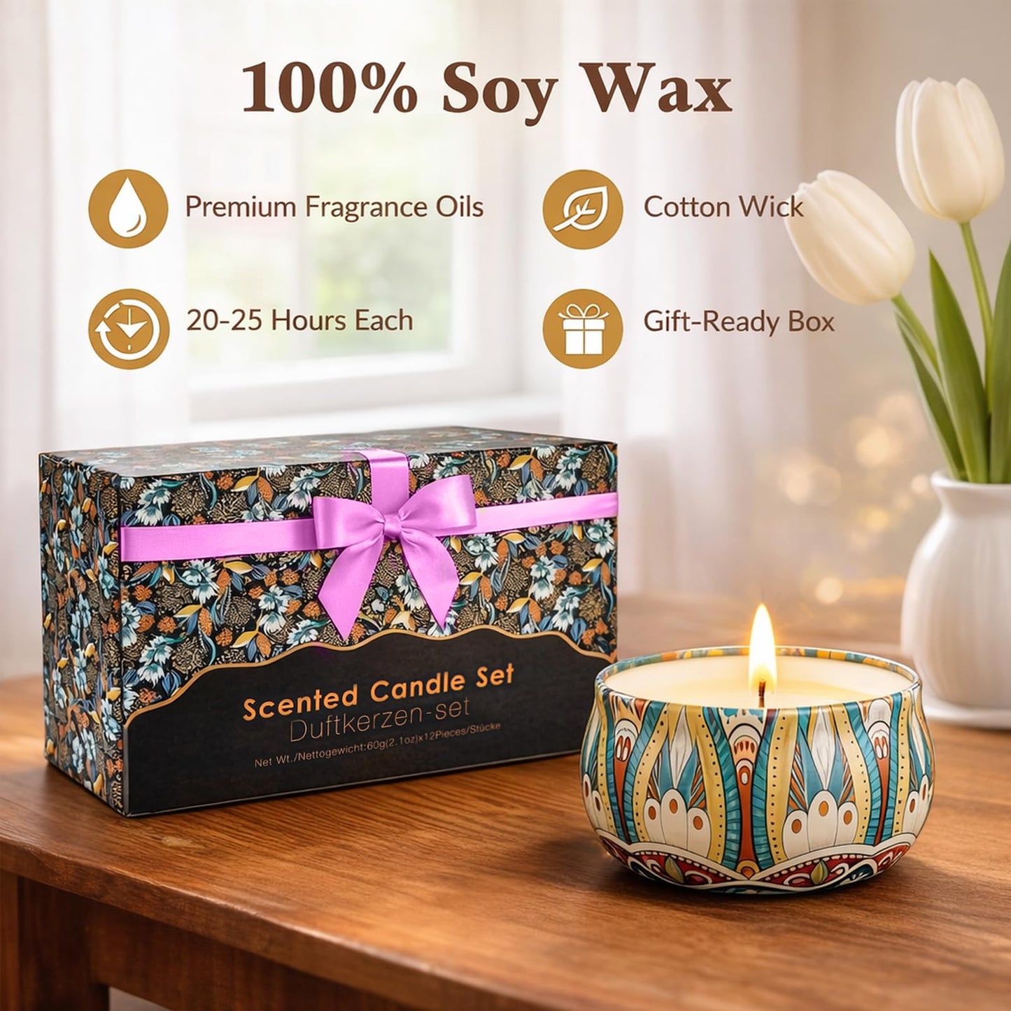 Scented Candles Gift Set, 12 Pack Soy Wax Candles for Home, 12 Scents, Aromatherapy Travel Tins with Gift Box for Women, Birthday, Housewarming, Relaxation