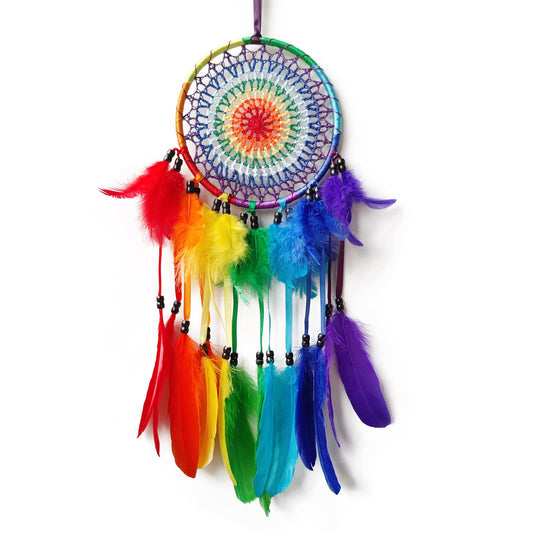 SOYUZU Colorful Dream Catcher Rainbow Dream Catchers Wall Decor Handmade Feather Dreamcatcher Wall Hanging Ornament for Bedroom Living Room Home Decor