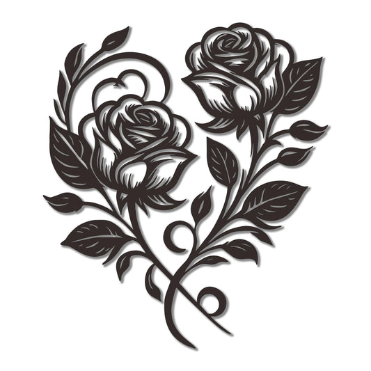 Metal Rose Heart Wall Decor - Elegant Black Metal Flower Wall Decor, Romantic 12.6x11 Inch Flower Wall Art for Living Room/Bedroom/Outdoor, Gift for Valentine's Day, Thanksgiving, Christmas and Other Holidays