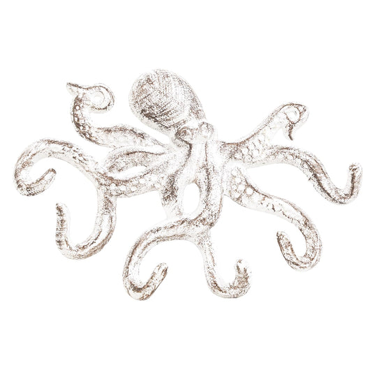 Sungmor Cast Iron Key Holder for Wall, Decorative Octopus Hanger with 6 Hooks, Vintage White Wall Hooks for Towel, Bathrobe, Necklaces, Purse, Dog Leashes, Bathroom Nautical Decor