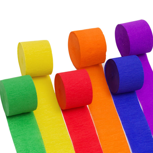 Suaxova 6 Rolls 492ft Rainbow Crepe Paper Streamers, 6 Colors Pack of Paper Party Streamers for Colorful Party Decorations, Birthday Decorations, Wedding Decorations (1.8 Inch x 82 Ft/Roll)