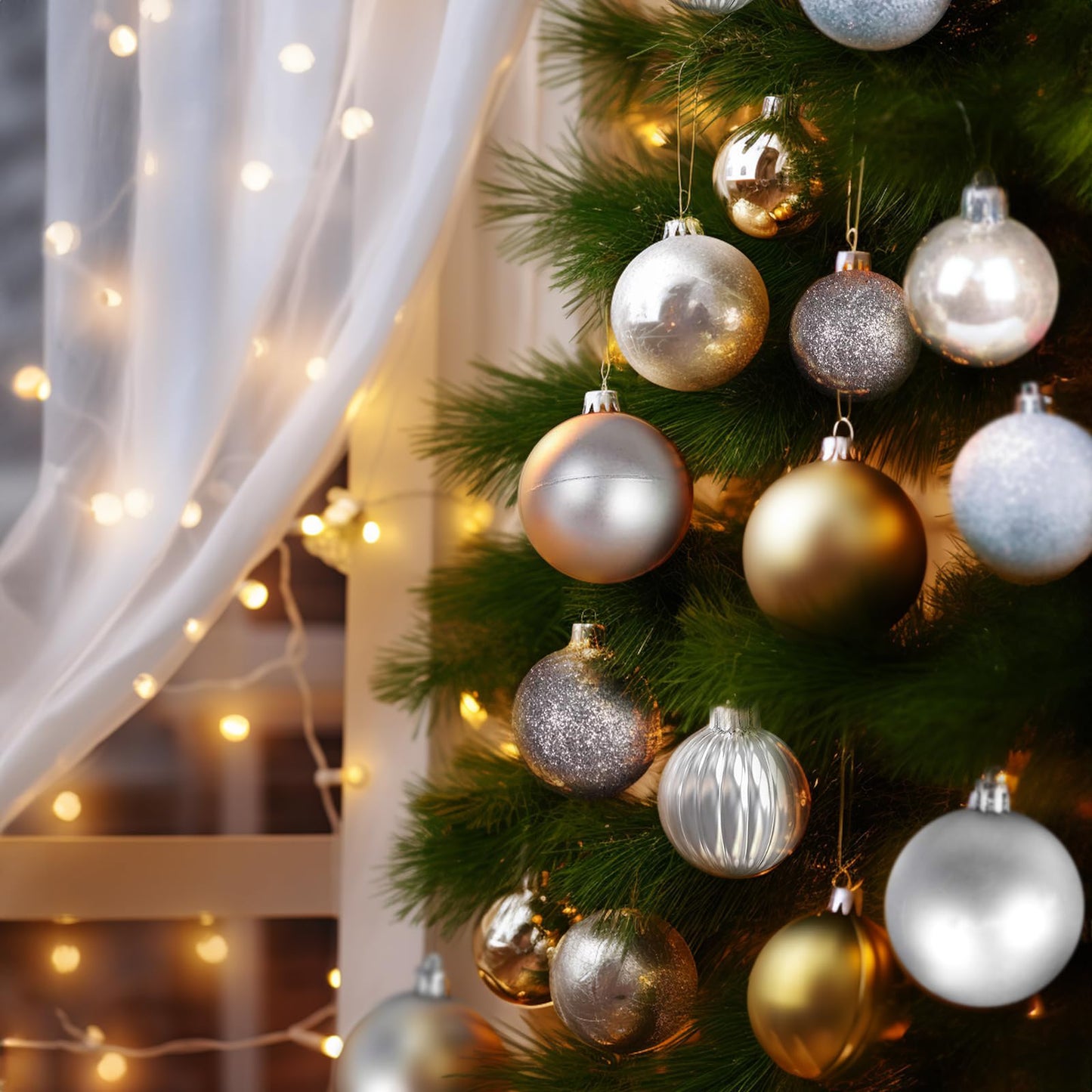 AMS 2.36''/60mm 34ct Christmas Ball Large Ornaments Party Decorations Shatterproof Festival Pendant Hangings for Xmas Tree Decor (60mm, Sivler)