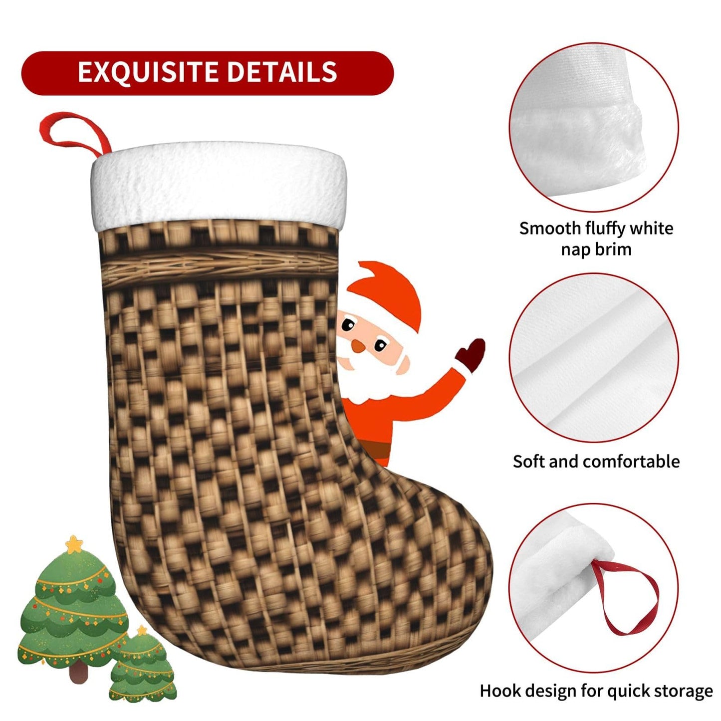 KOPUUYRD Neat Wicker Woven Grid Print Luxurious Holiday Socks,Unique Christmas Socks for Joyful Season,Festive Ornament Classic