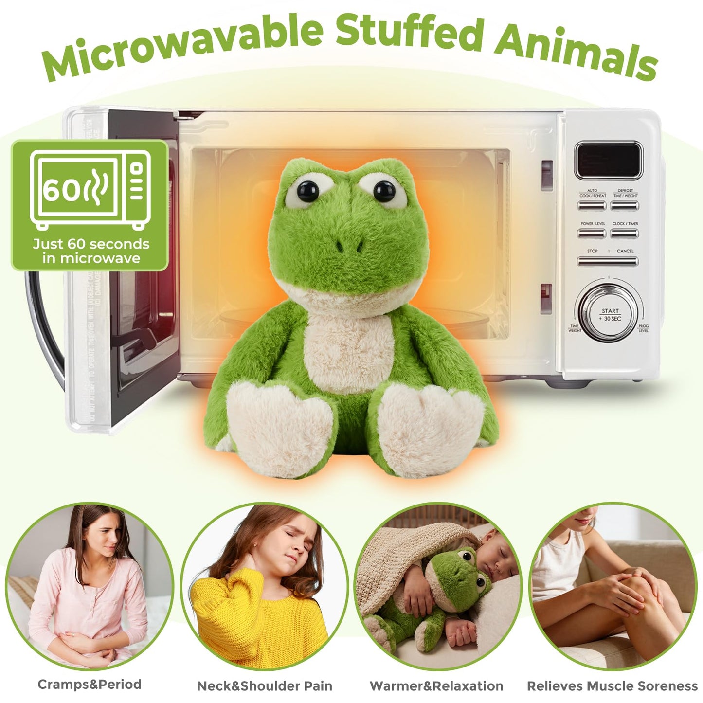 LURKOMEMO Microwavable Weighted Frog Plush,Heating Pad Stuffed Animals for Period Cramps, Heatable&Coolable Frog Stuffed Animal Toy with Lavender Scented for Pain Stress, Cozy Gifts for Kids Women