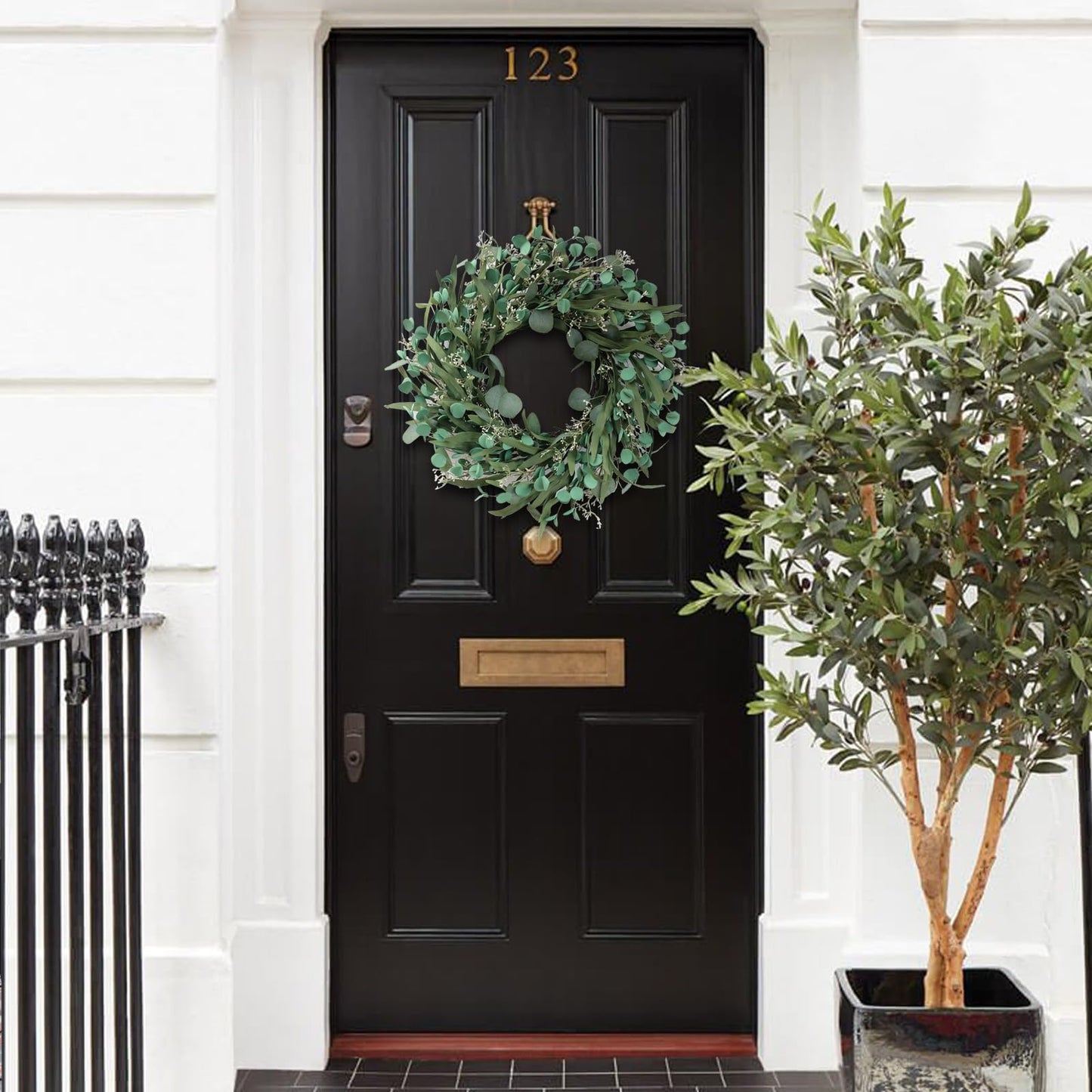 TEMPUS 20 Inch Artificial Eucalyptus Leaves Wreath Greenery Spring/Summer Wreath for Front Doors, Walls, Farmhouse (Indoor/Outdoor Use)