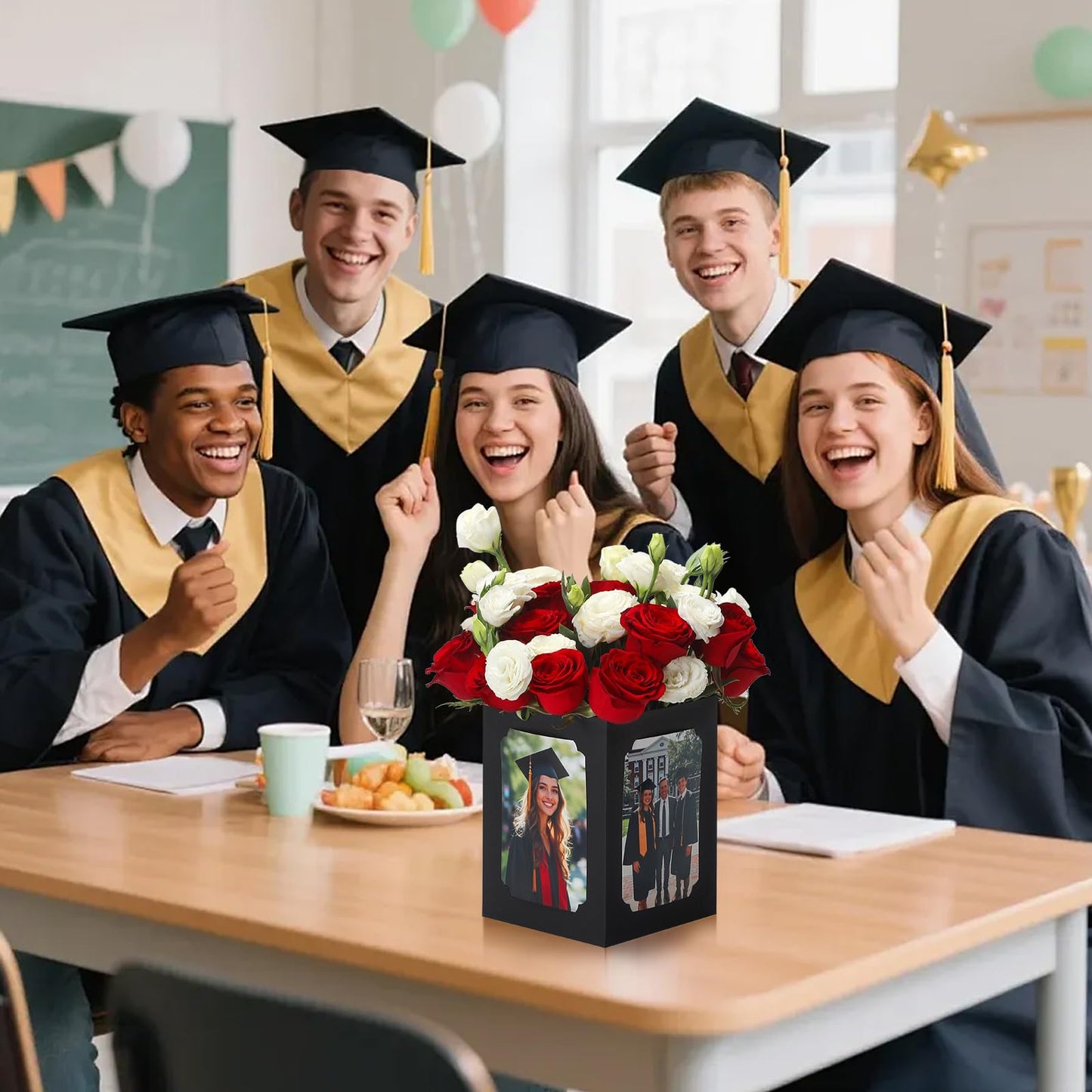 EQOREIIN 15 Pack Graduation Box Centerpieces for Table 6/7 Inch Photo Display，Picture Table Box Photo Props Frame for Grad Party Favors Birthday Wedding Dinner Party Graduation Decorations（Black）