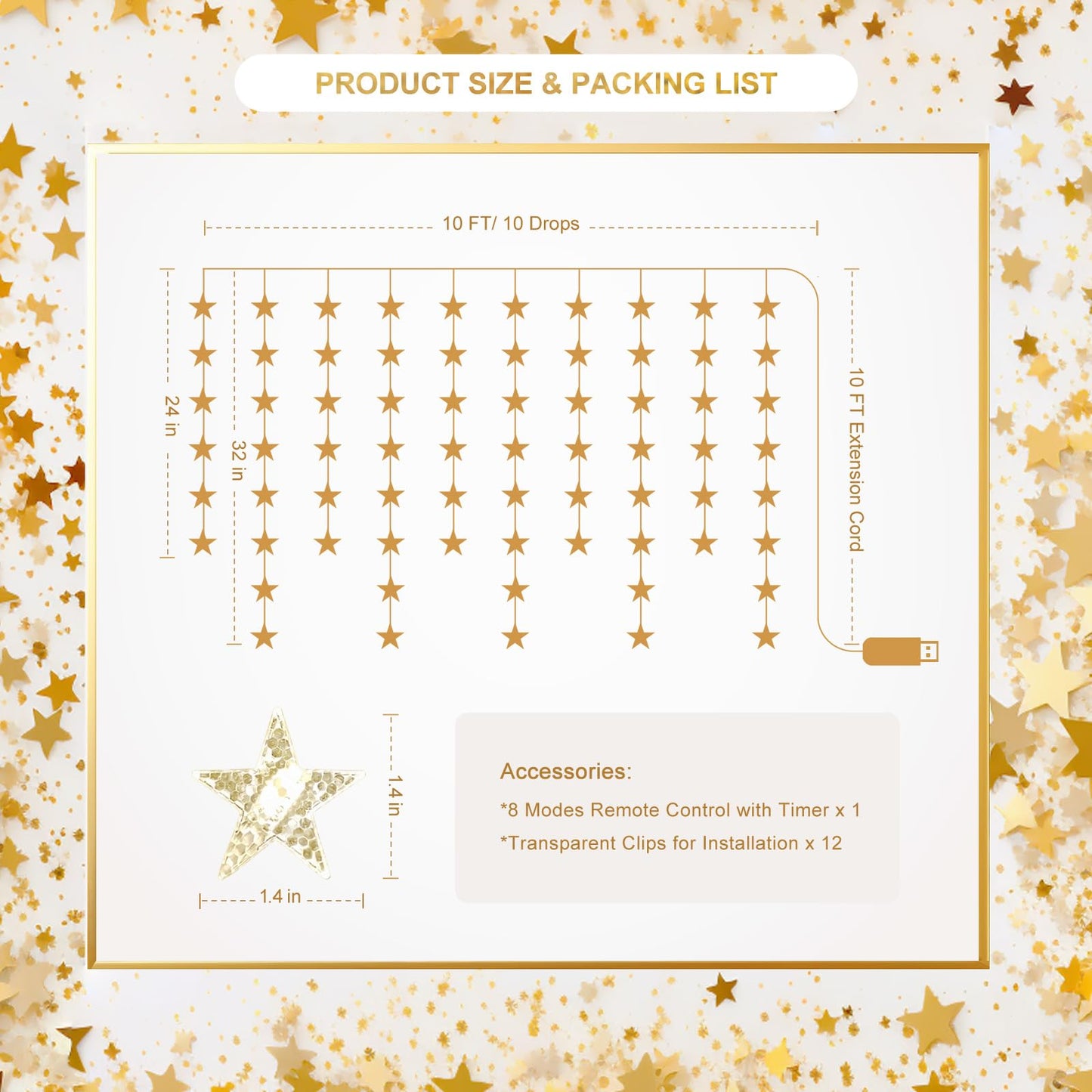 Patioman Star Curtain Lights, Warm White Window Lights 70 Stars Hanging Light with Remote Fairy Led Twinkle String Lights Home Bedroom Wall Ceiling Décor for Christmas, Wedding, Party, Birthday
