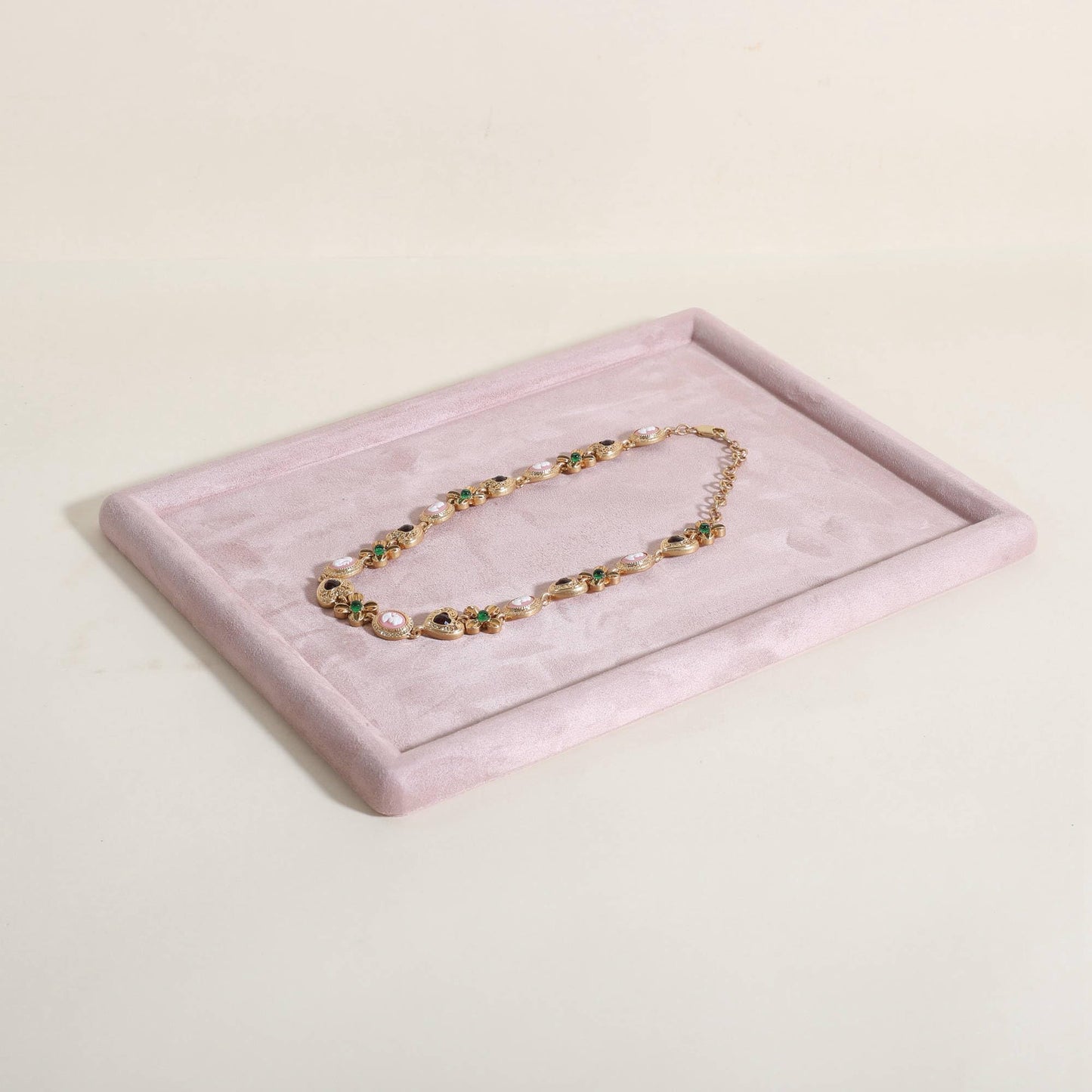 GemeShou Gemehou velvet Jewerly display tray, Top Microfiber Jewelry storage organizer plate, Empty Jewelry showcase tray for Necklace Bracelet Ring Earring Watch (Pink-Medium, 11.8 x 8.7 in)