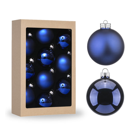 Amooca 2.64'' Christmas Glass Balls Decoration Festival Party Home Decors Holiday Xmas Tree Hanging Ornaments Set 10pc Dark Blue