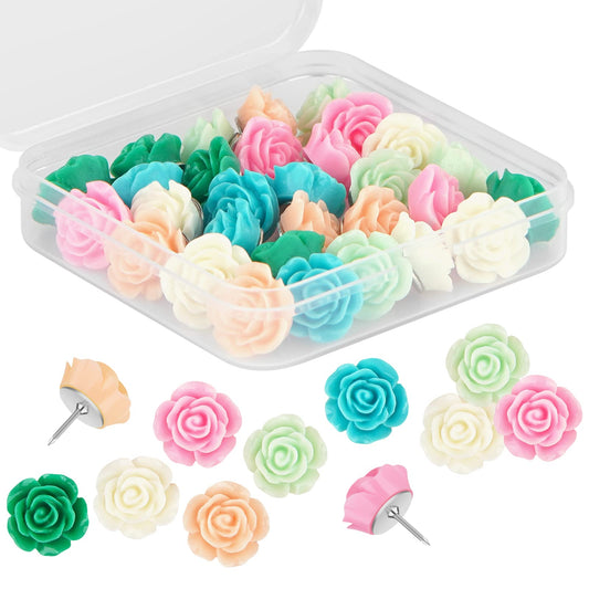 Push Pins for Cork Board - Cuttte 30pcs Decorative Push Pins with Case, Cute Thumb Tacks and Pushpins for Bulletin Board, 6 Colors Flower Pushpins